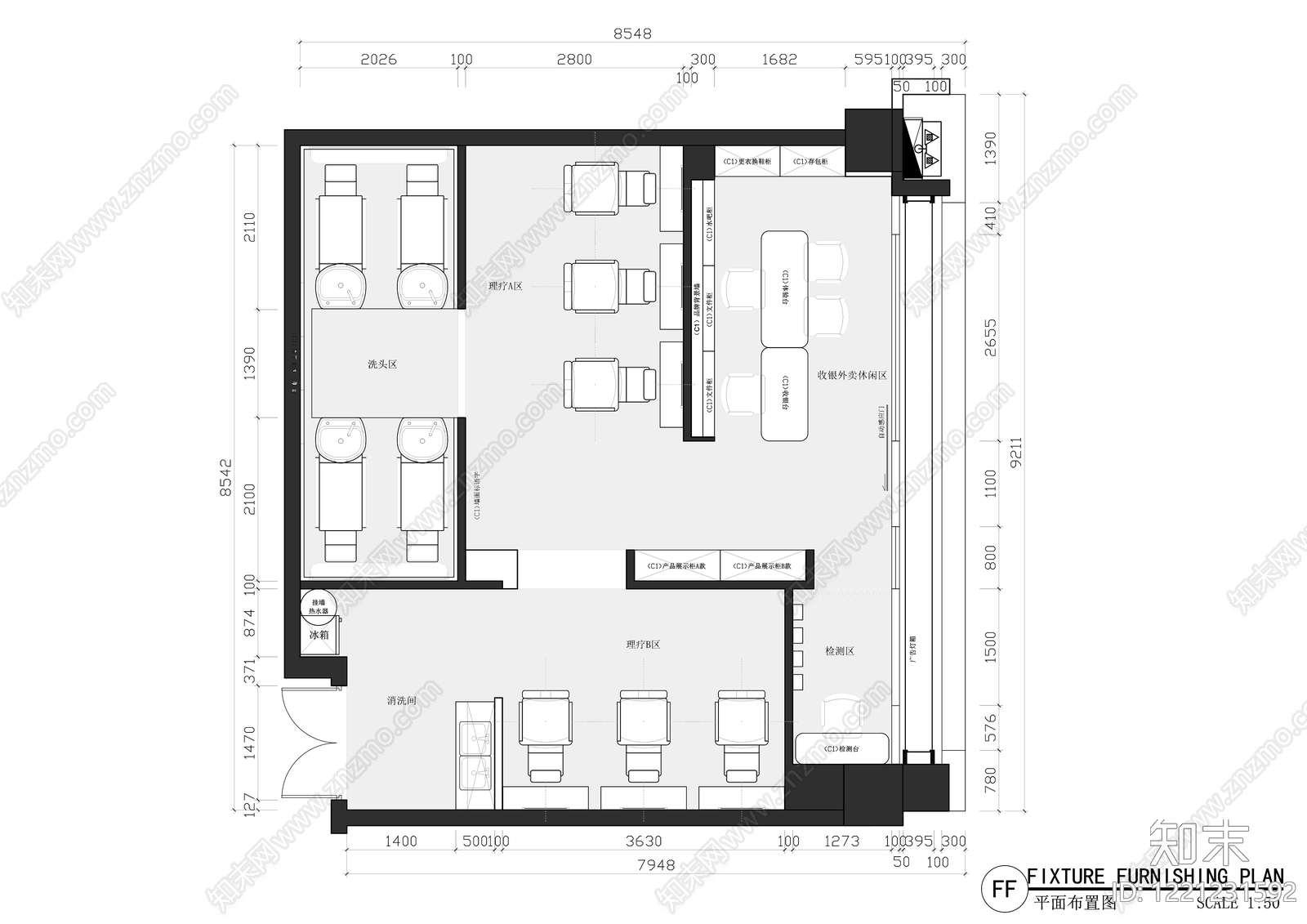 理发店cad施工图下载【ID:1221231592】
