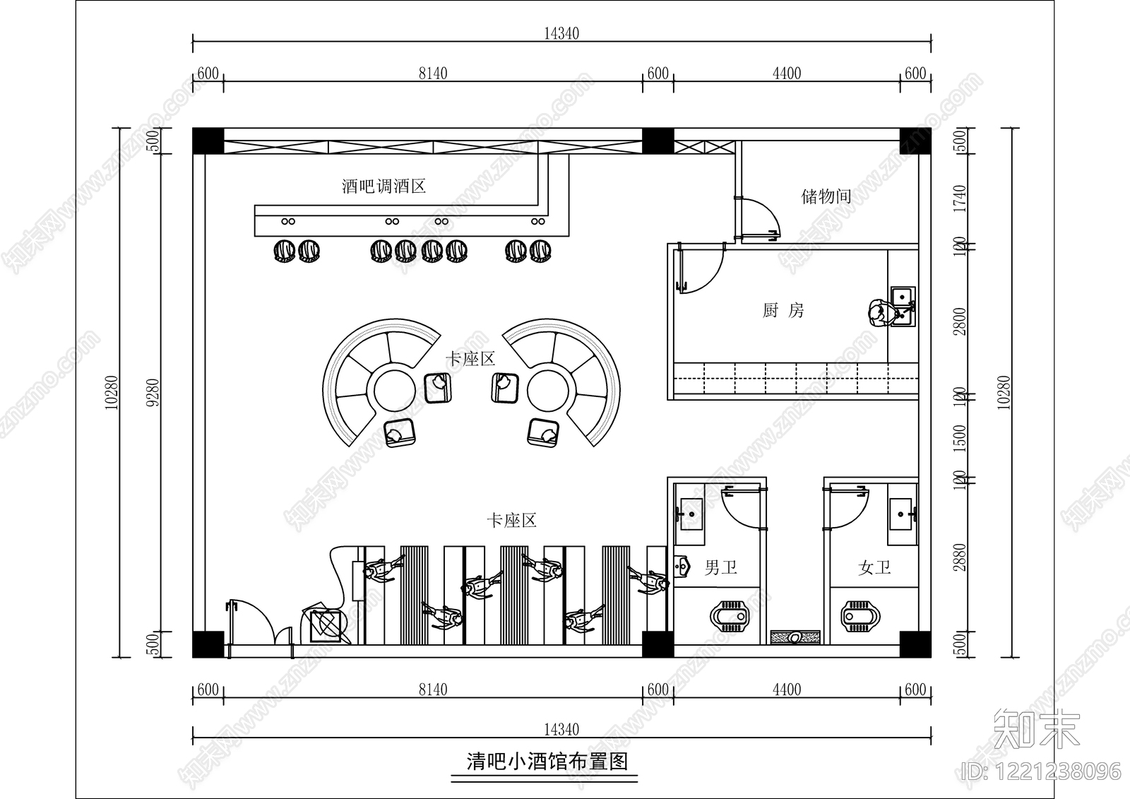 酒吧cad施工图下载【ID:1221238096】