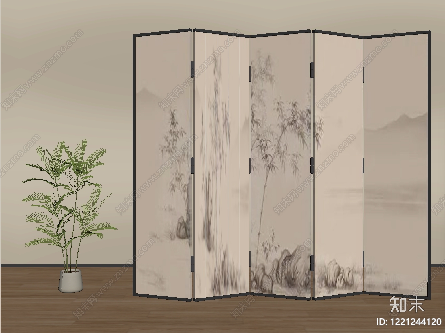 新中式屏风SU模型下载【ID:1221244120】