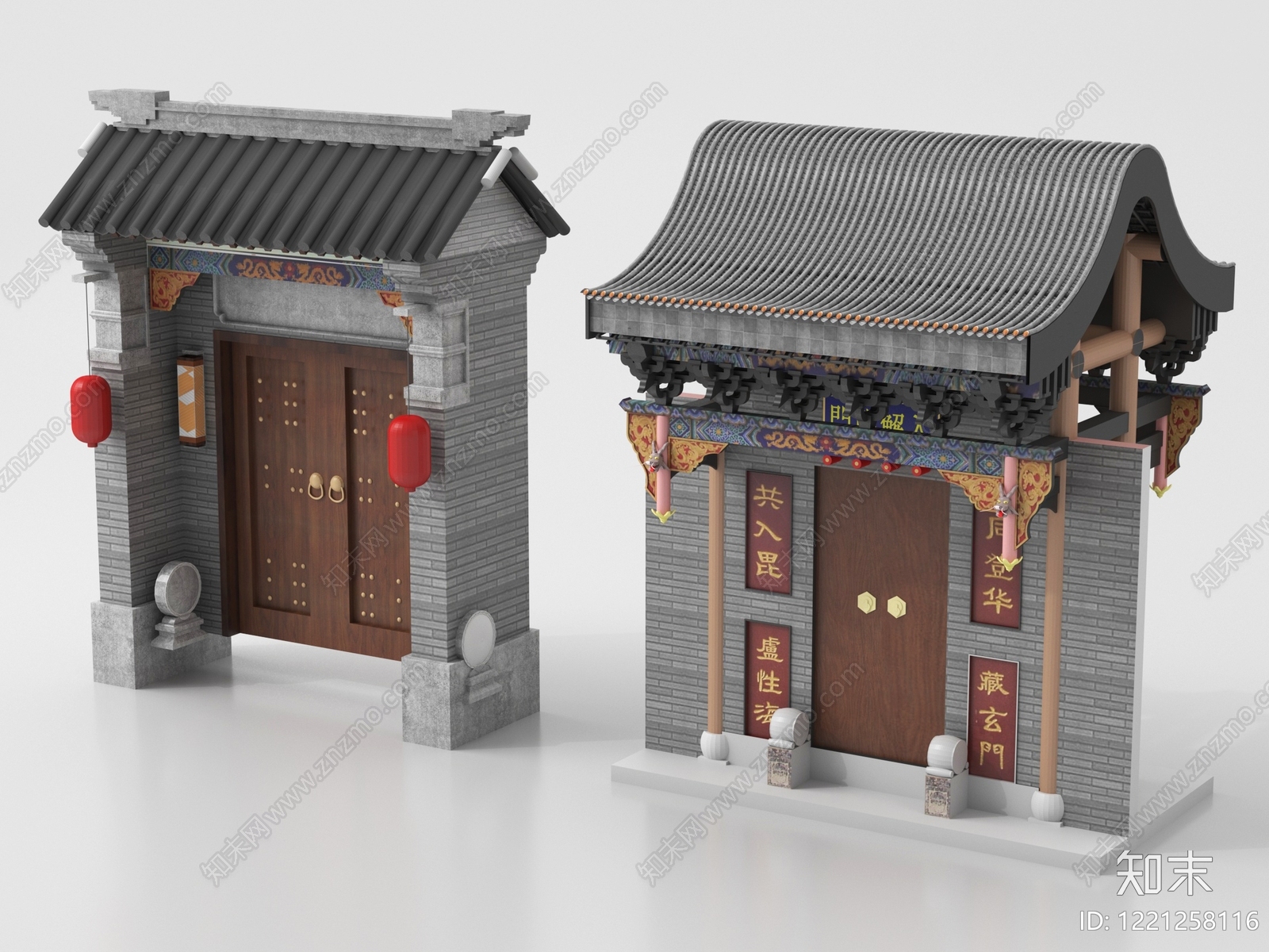 中式入口大门SU模型下载【ID:1221258116】