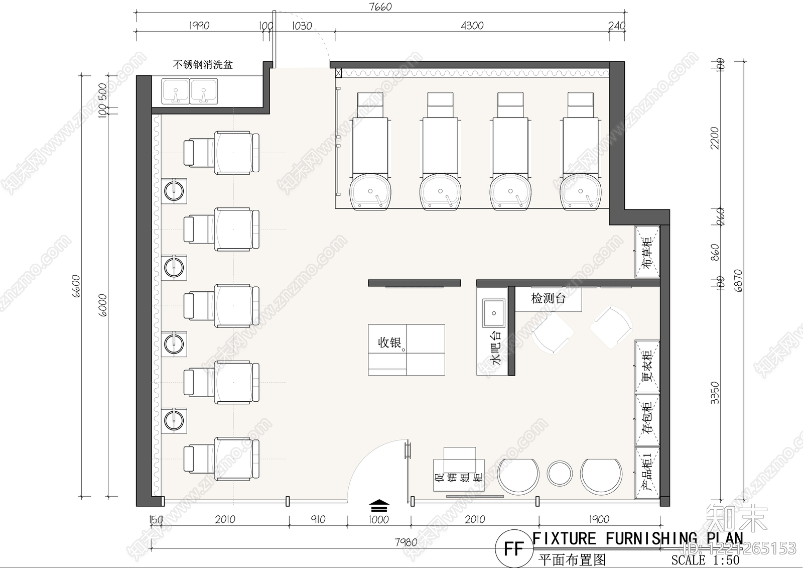 理发店cad施工图下载【ID:1221265153】