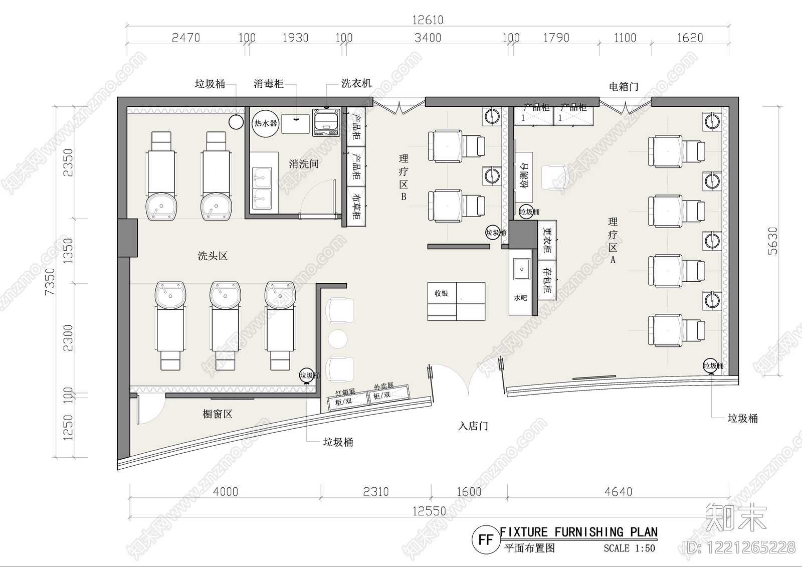 理发店cad施工图下载【ID:1221265228】