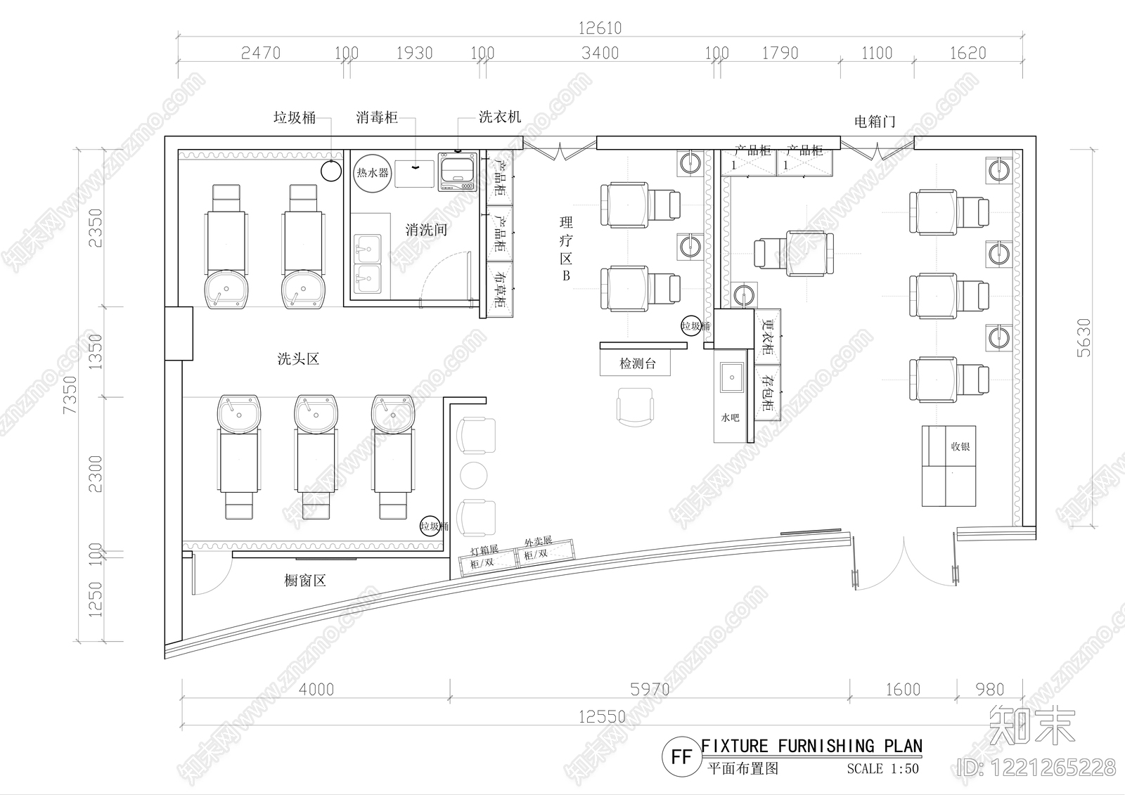 理发店cad施工图下载【ID:1221265228】