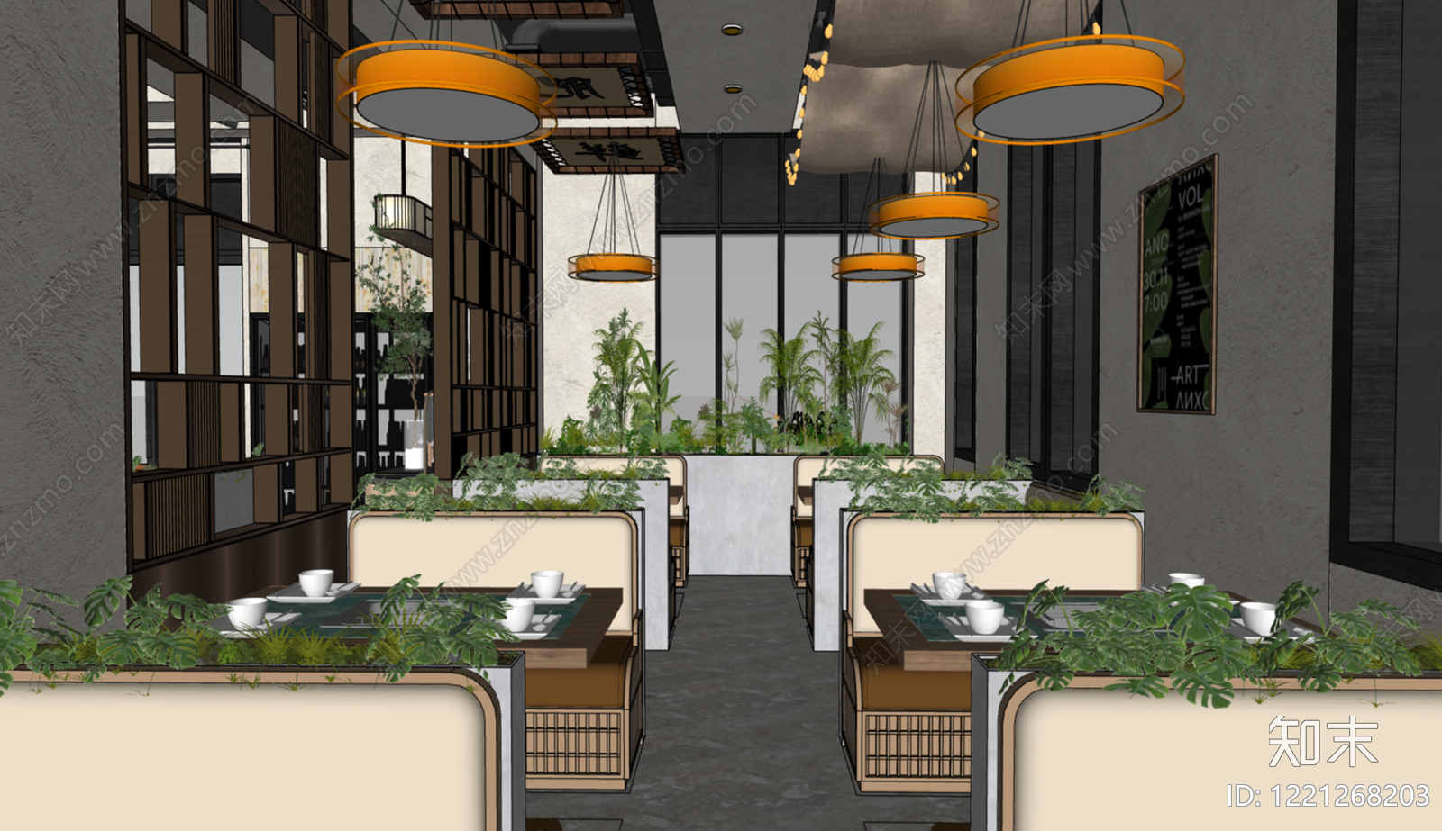 新中式烧烤烤肉店SU模型下载【ID:1221268203】