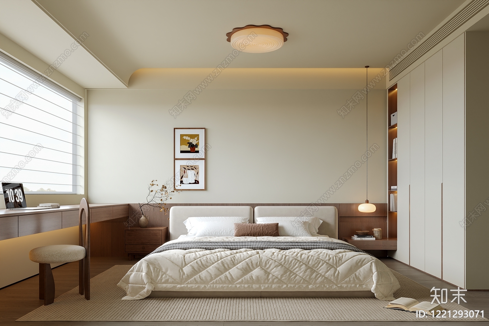 奶油风家居卧室SU模型下载【ID:1221293071】