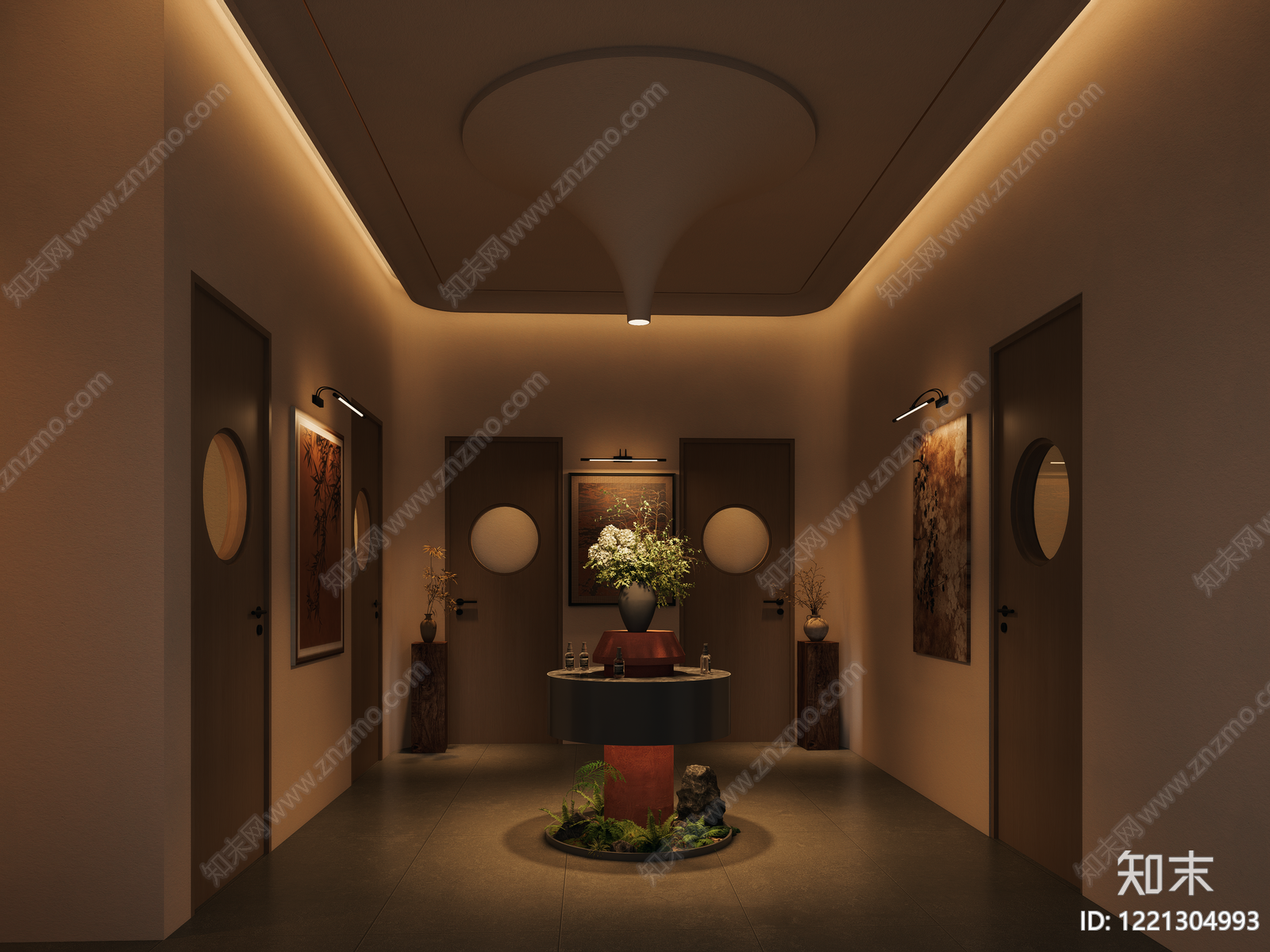 禅意酒店走廊SU模型下载【ID:1221304993】