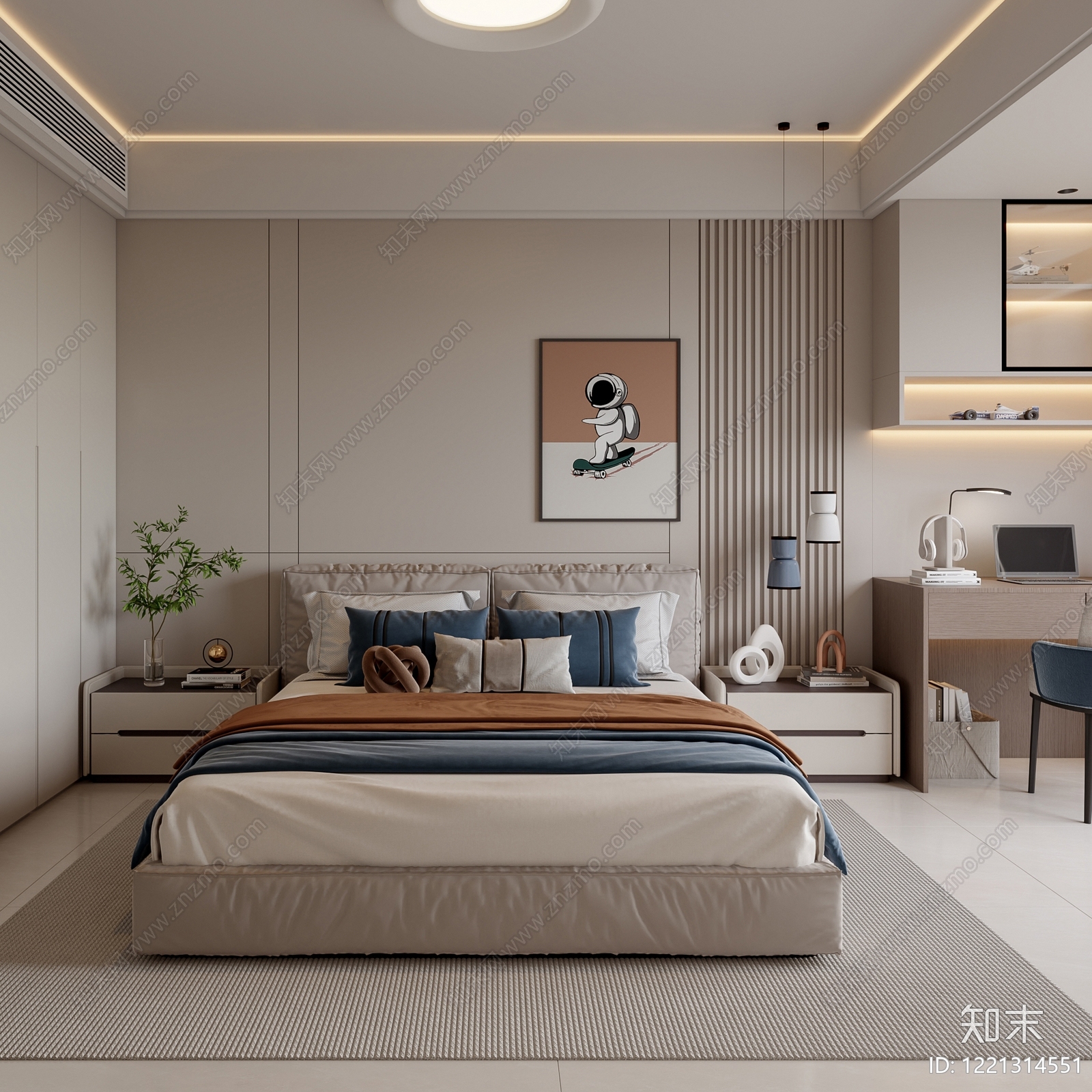 现代简约男孩房3D模型下载【ID:1221314551】