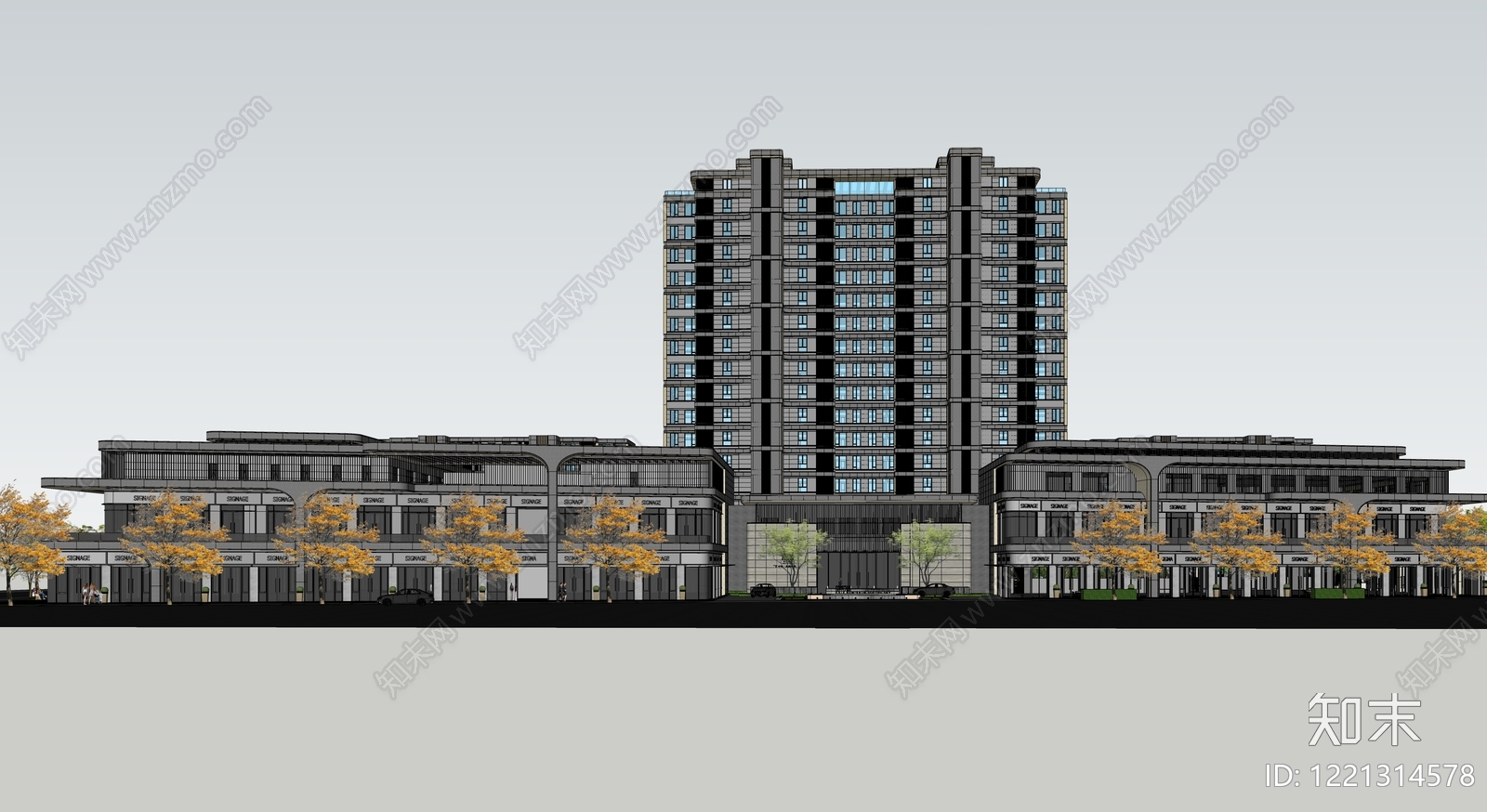 新中式小区建筑SU模型下载【ID:1221314578】