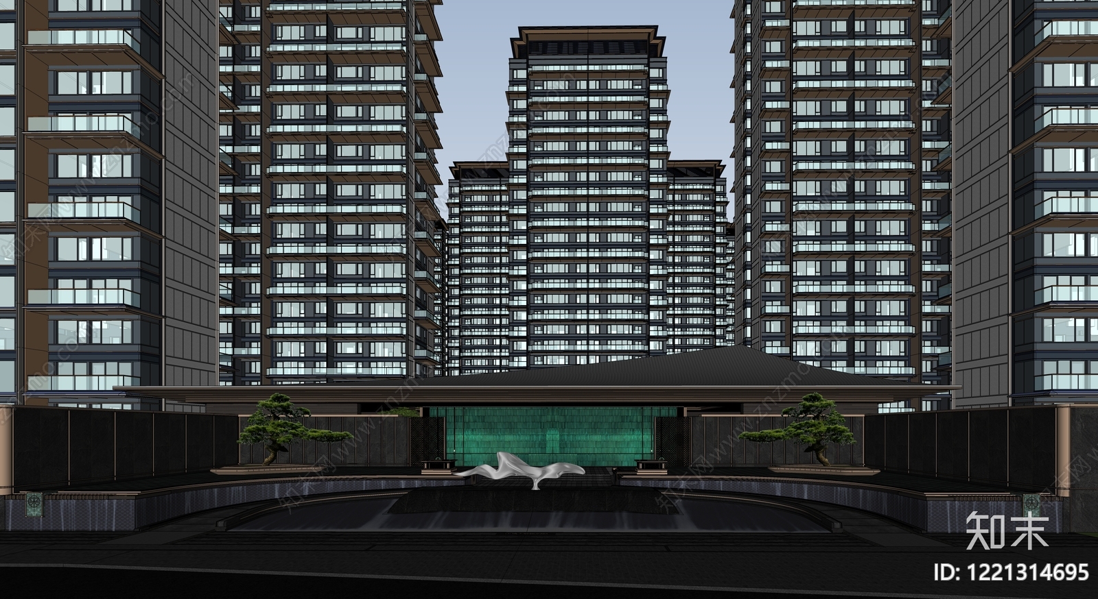 新中式小高层住宅楼SU模型下载【ID:1221314695】