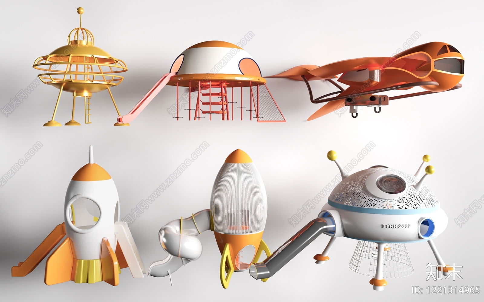 太空主题童趣风格儿童器材3D模型下载【ID:1221314965】
