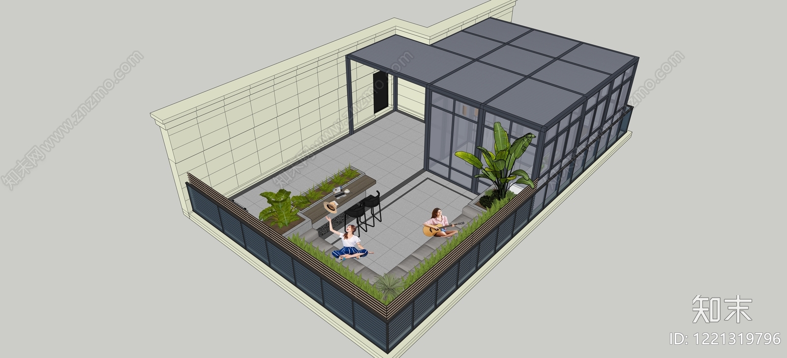 现代简约屋顶花园SU模型下载【ID:1221319796】
