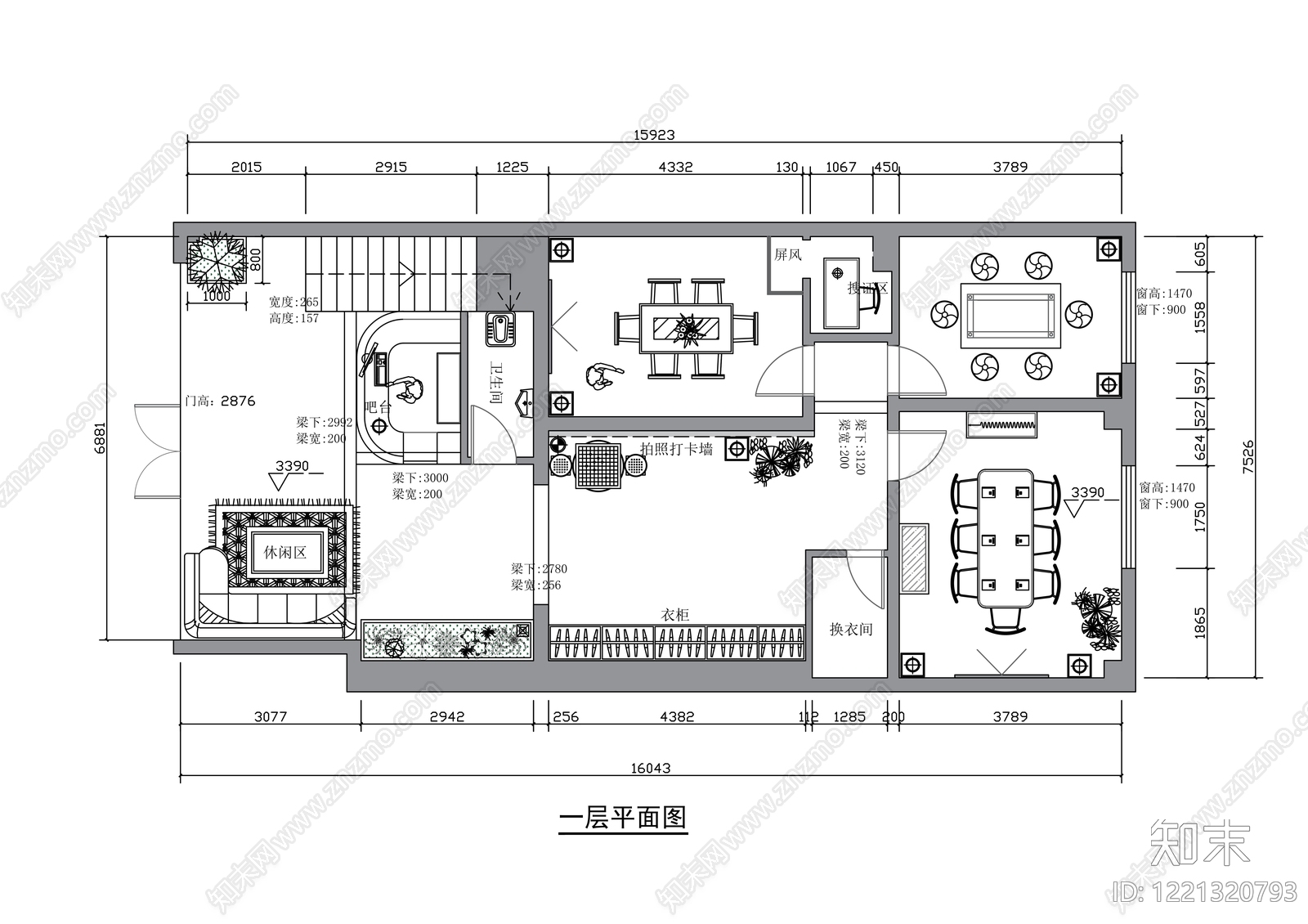 休闲娱乐空间cad施工图下载【ID:1221320793】