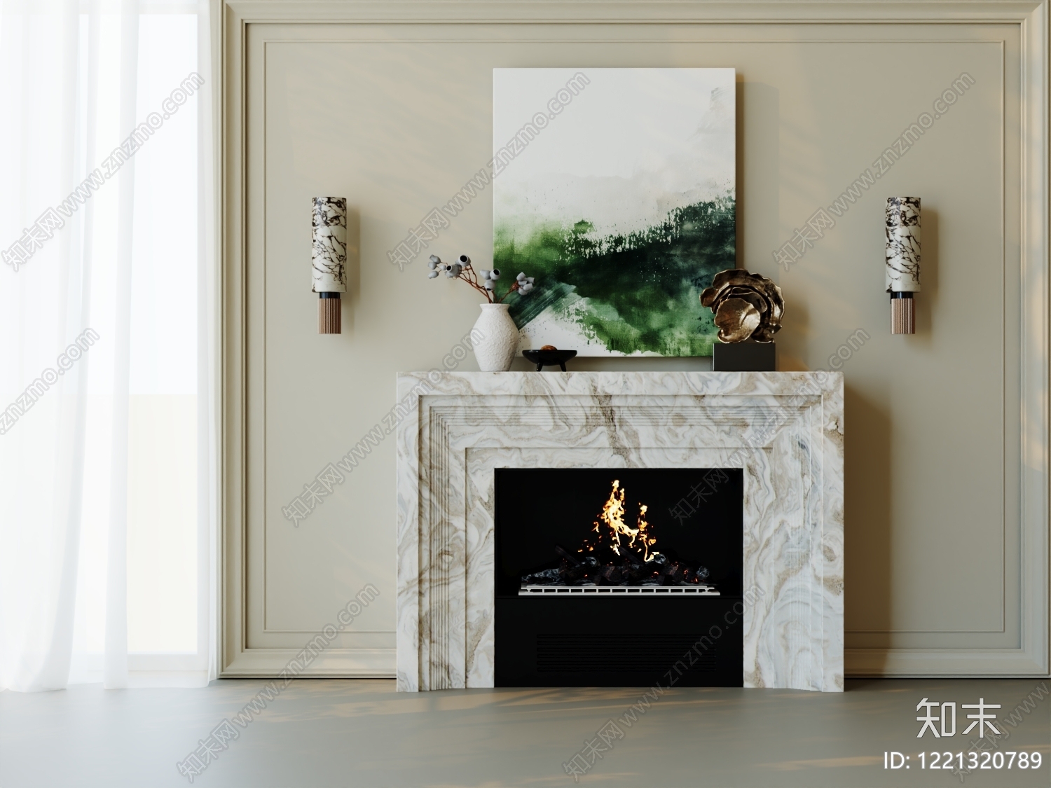 奶油风壁炉3D模型下载【ID:1221320789】