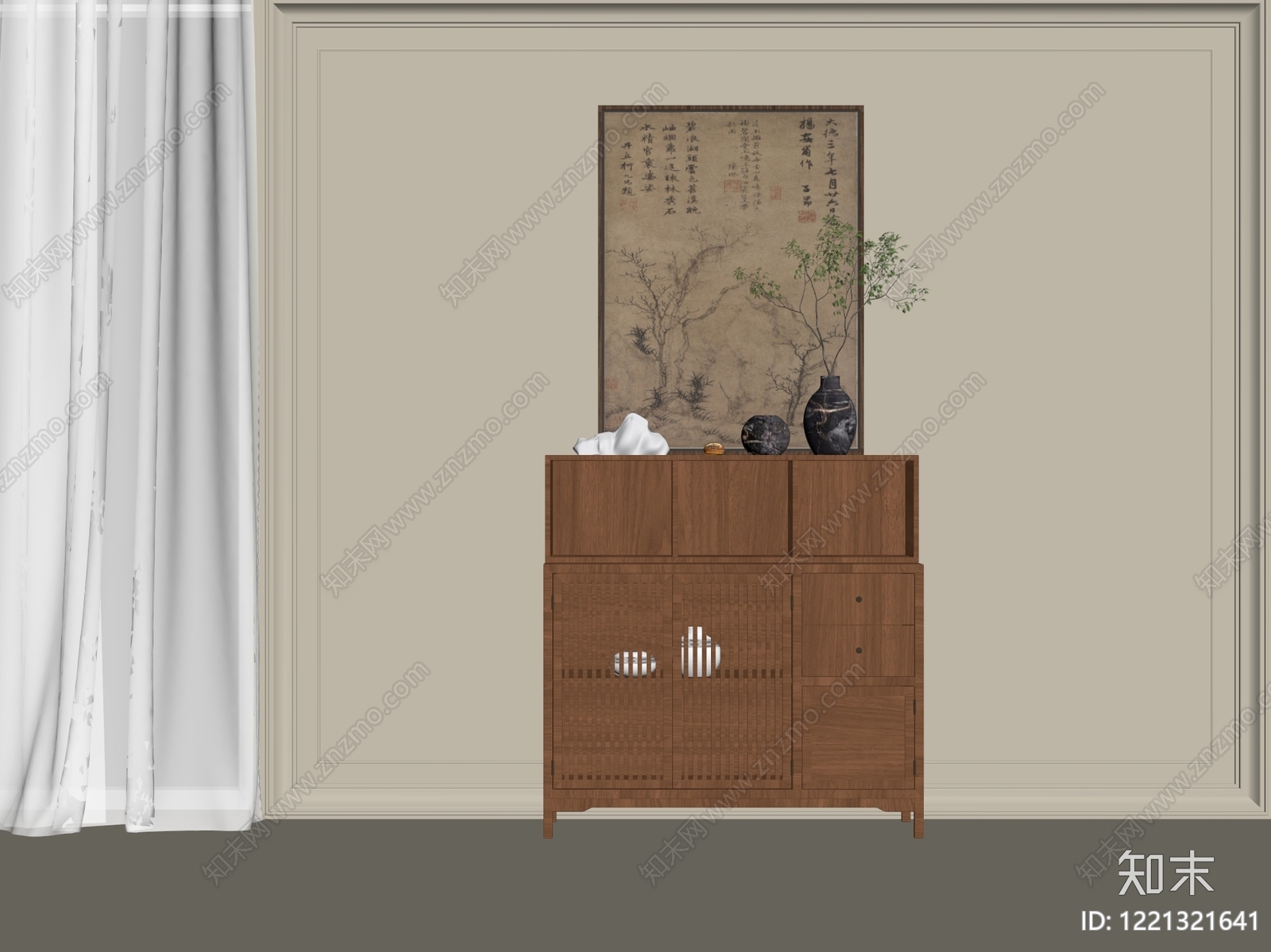 新中式餐边柜SU模型下载【ID:1221321641】