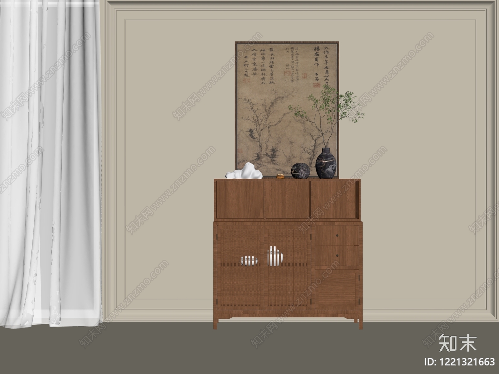 新中式餐边柜3D模型下载【ID:1221321663】