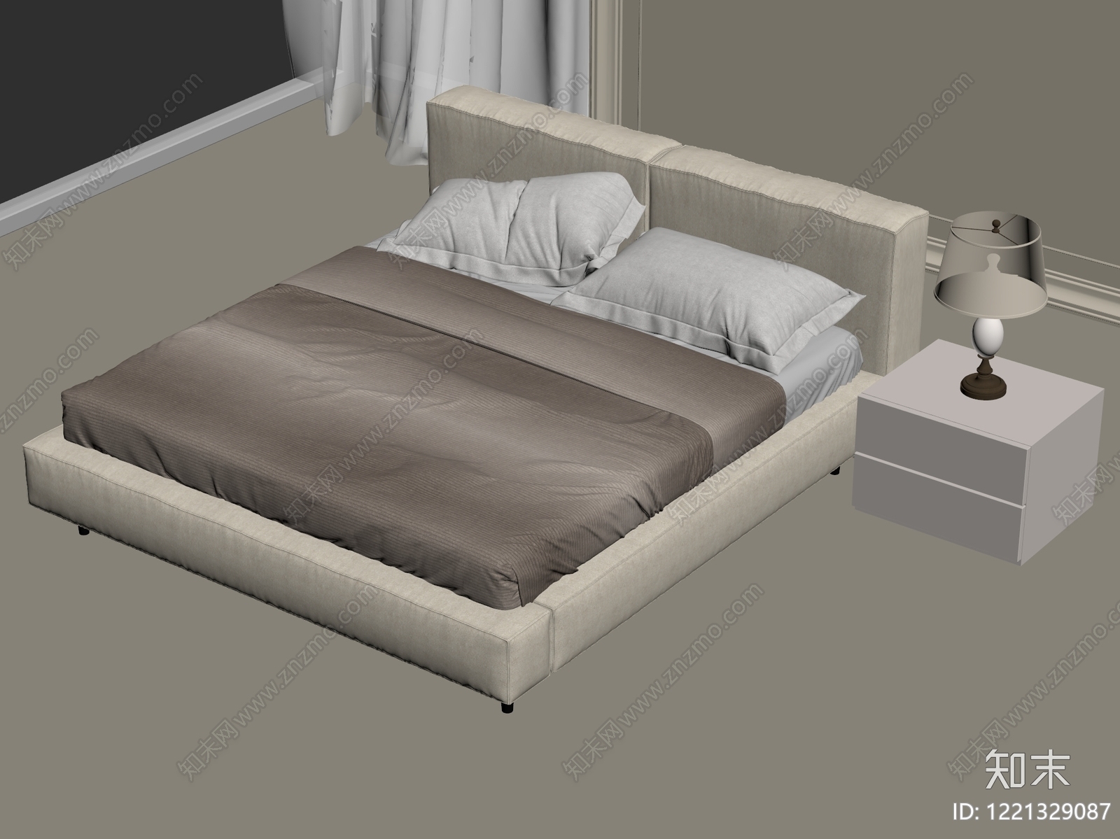 极简双人床3D模型下载【ID:1221329087】