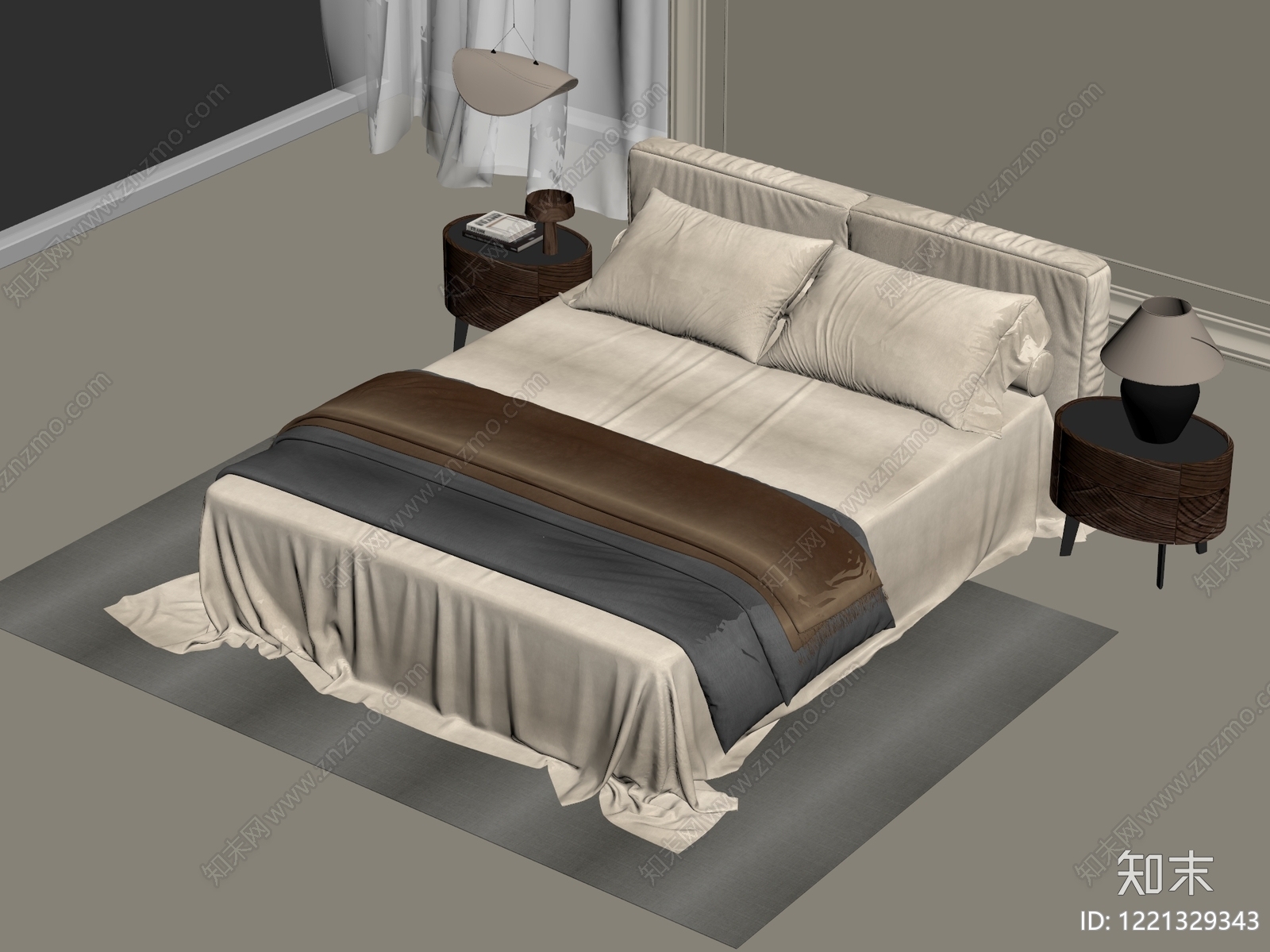 奶油风双人床3D模型下载【ID:1221329343】