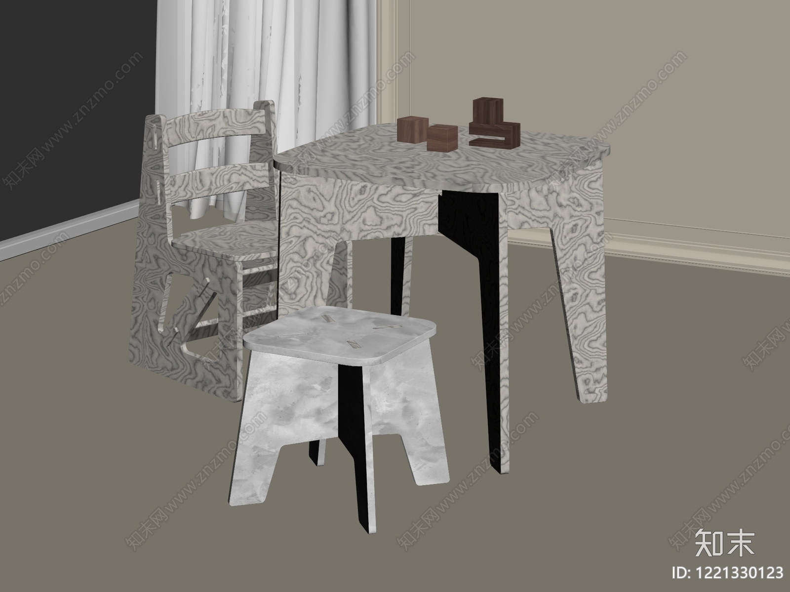 极简主义儿童桌椅3D模型下载【ID:1221330123】