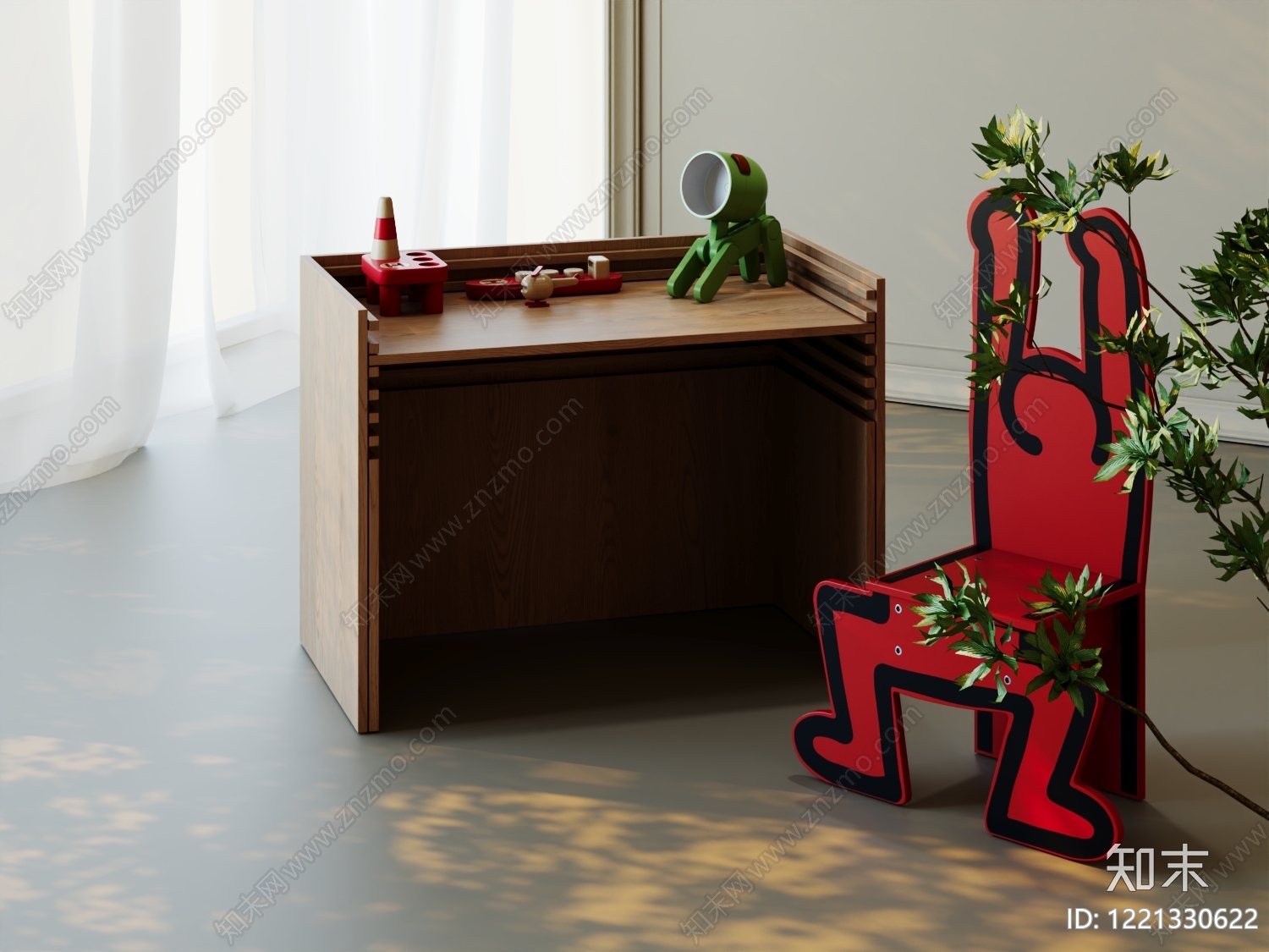 童趣极简儿童桌椅3D模型渲染效果图