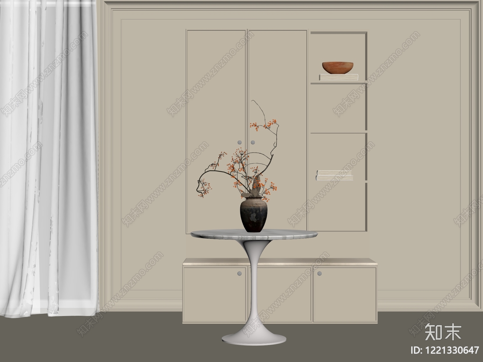 新中式书柜3D模型下载【ID:1221330647】