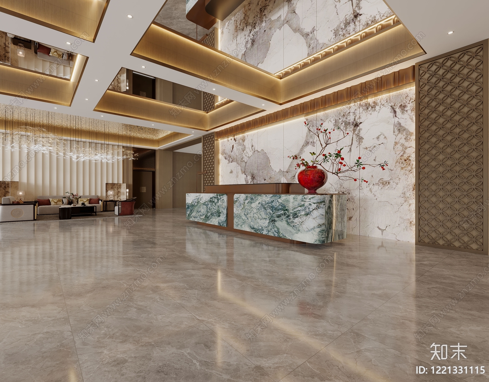 新中式酒店大堂3D模型下载【ID:1221331115】