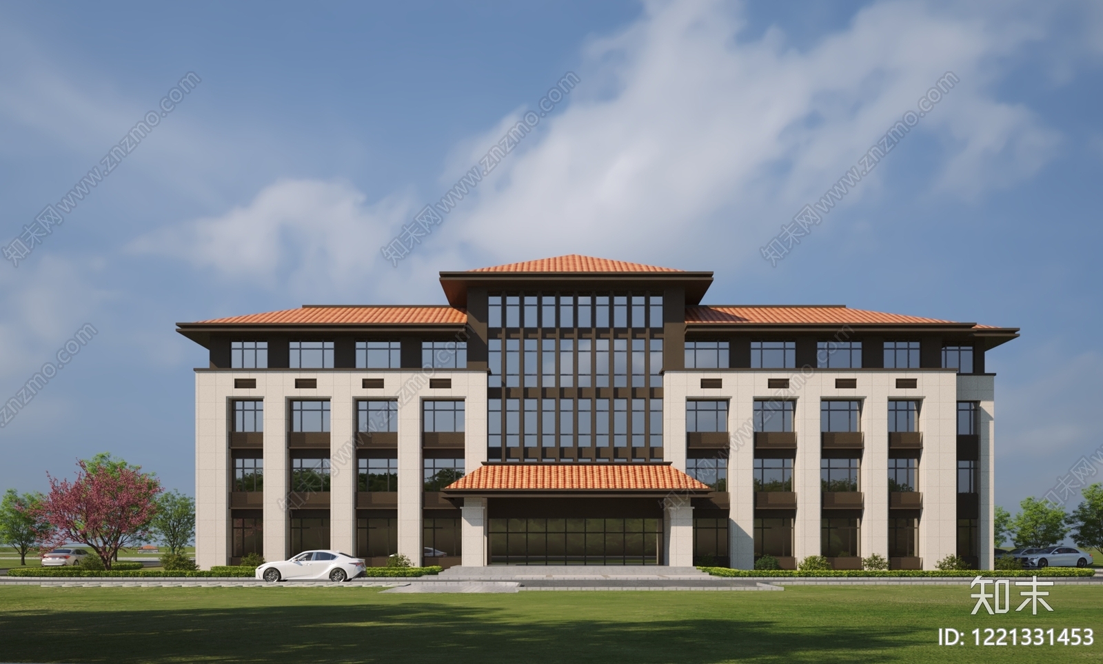 新中式产业园办公楼3D模型下载【ID:1221331453】
