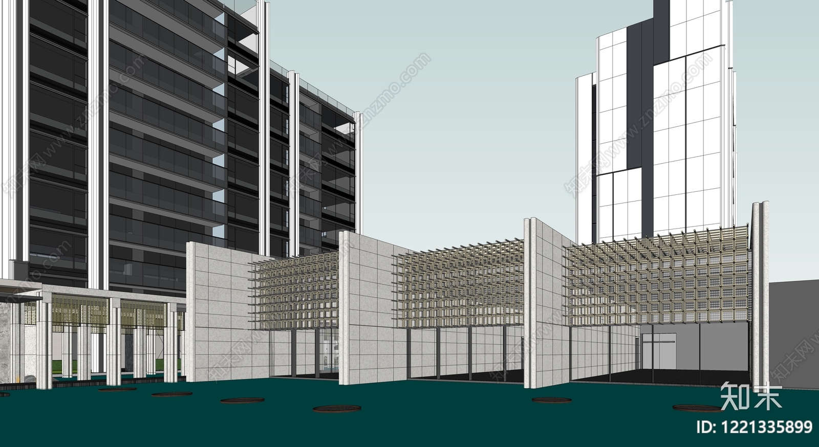 现代主义小区建筑SU模型下载【ID:1221335899】