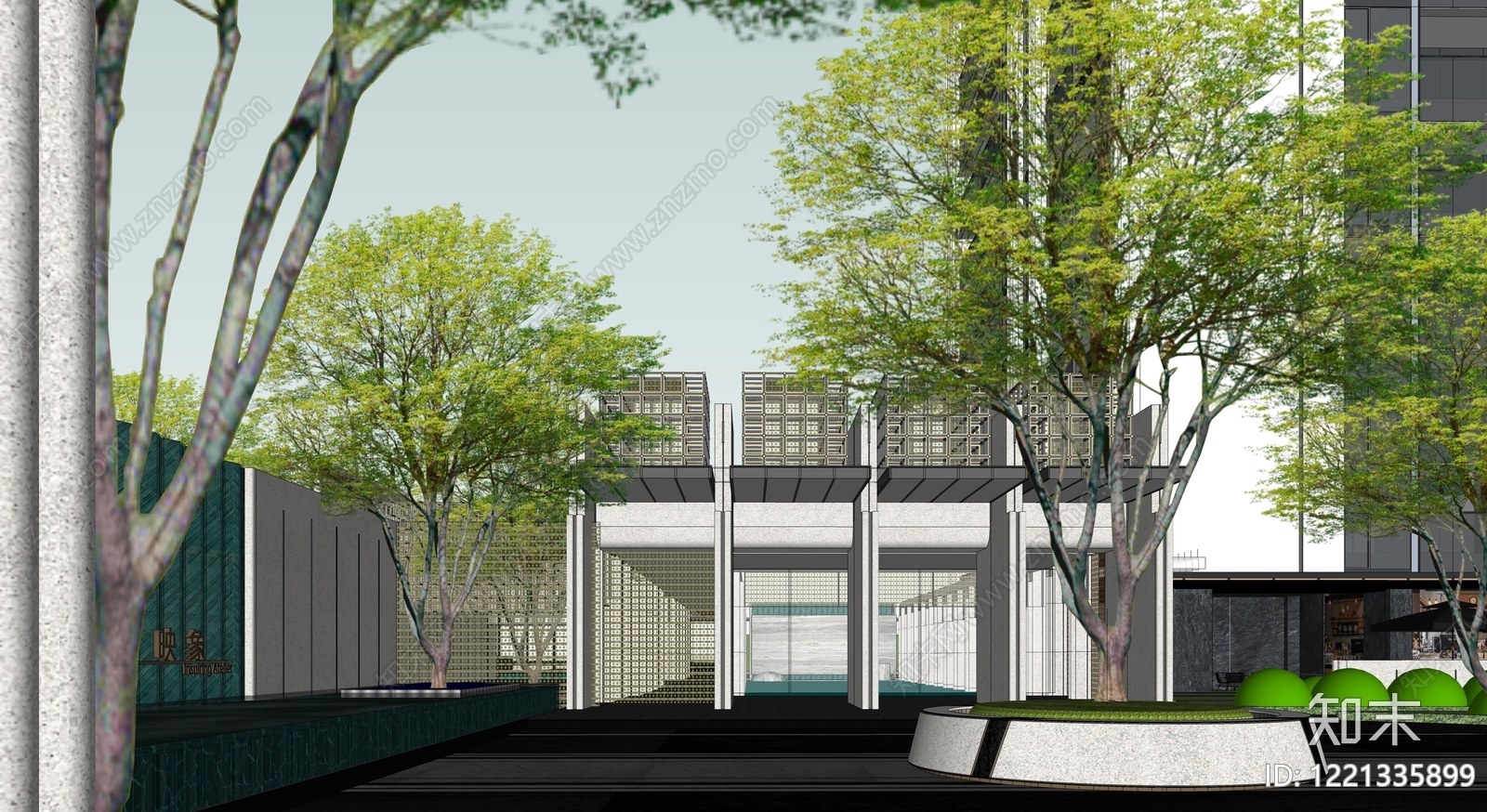 现代主义小区建筑SU模型下载【ID:1221335899】