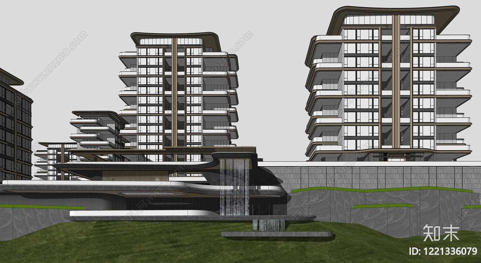 现代主义小区建筑SU模型下载【ID:1221336079】