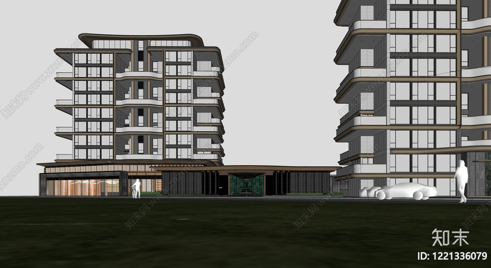 现代主义小区建筑SU模型下载【ID:1221336079】