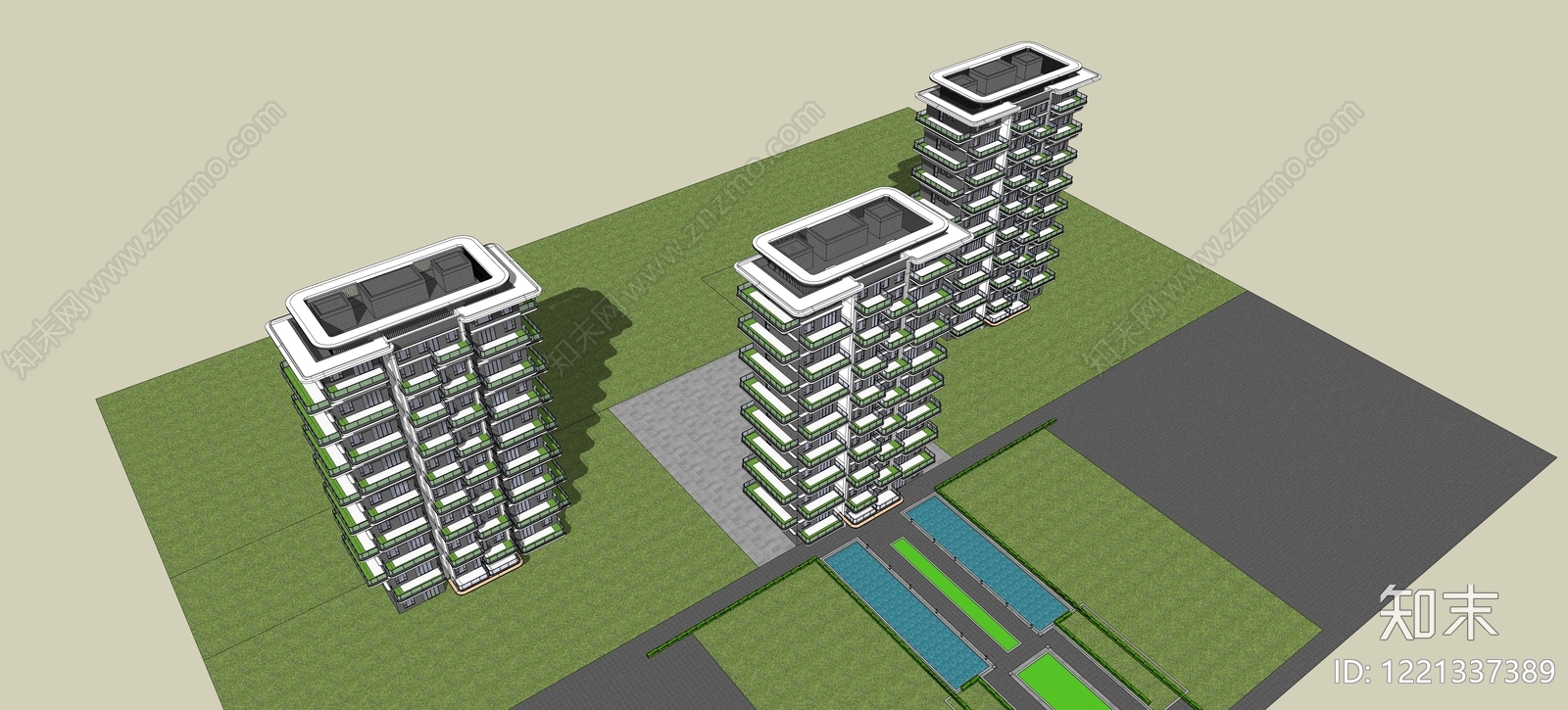 现代主义小高层住宅楼SU模型下载【ID:1221337389】