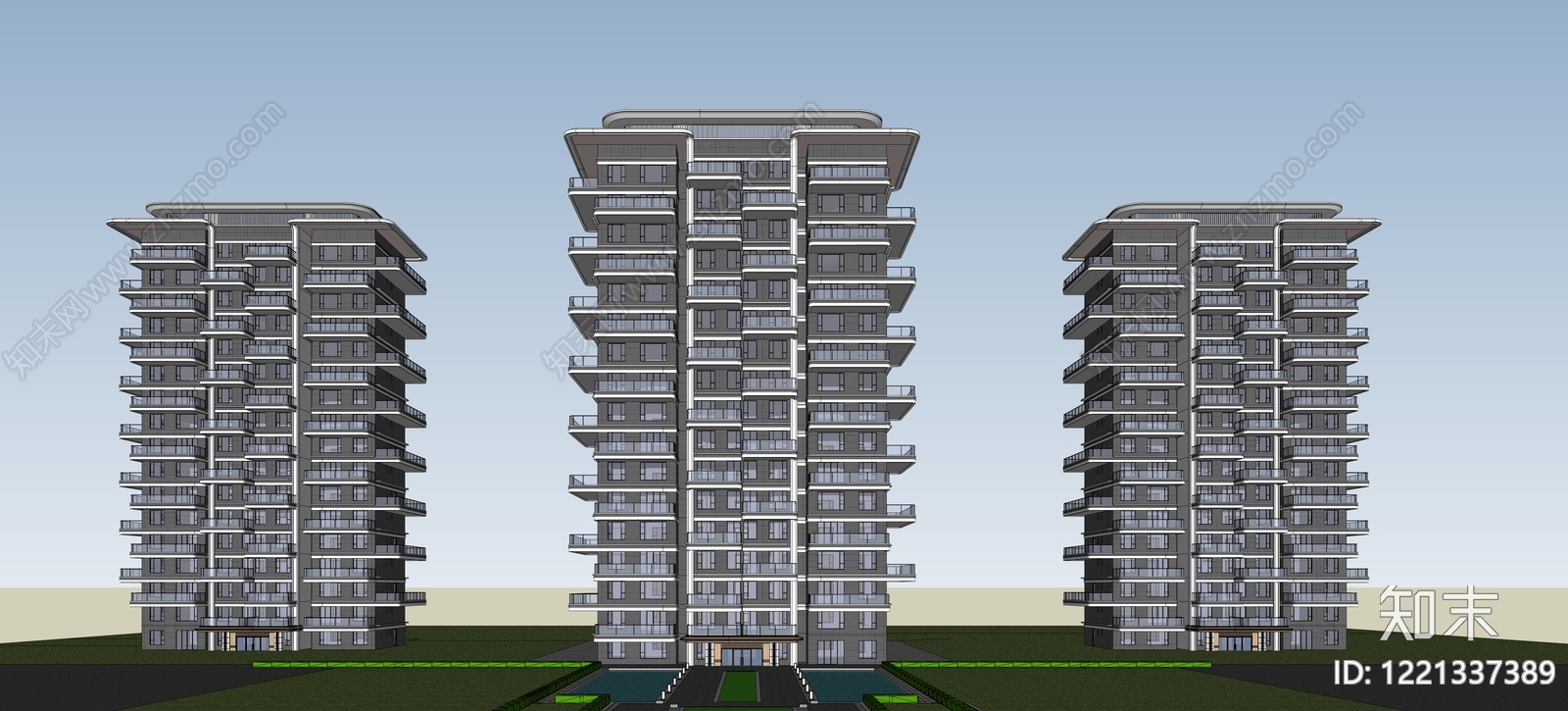 现代主义小高层住宅楼SU模型下载【ID:1221337389】