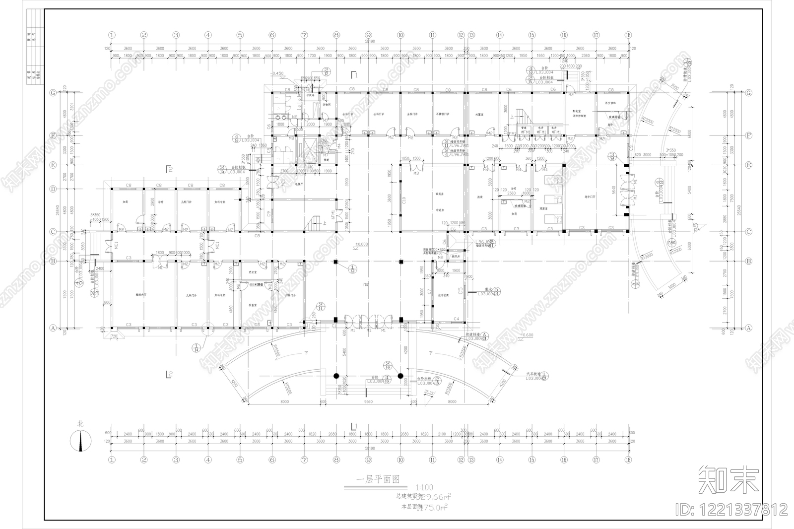 医院建筑cad施工图下载【ID:1221337812】