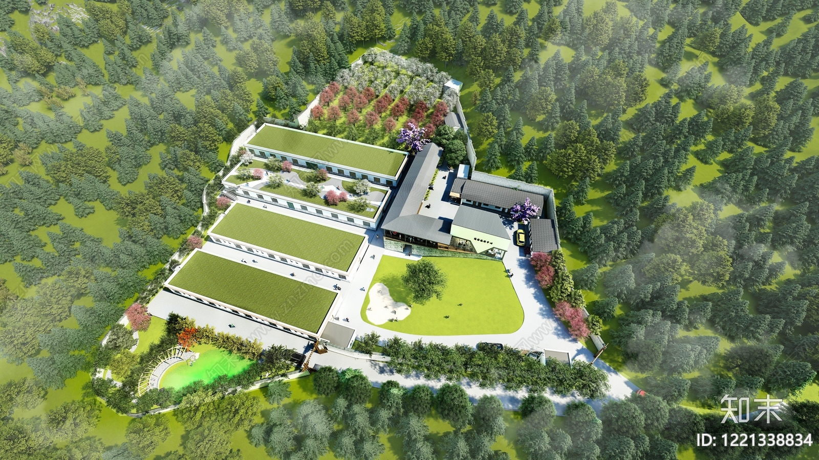 新中式民宿建筑SU模型下载【ID:1221338834】