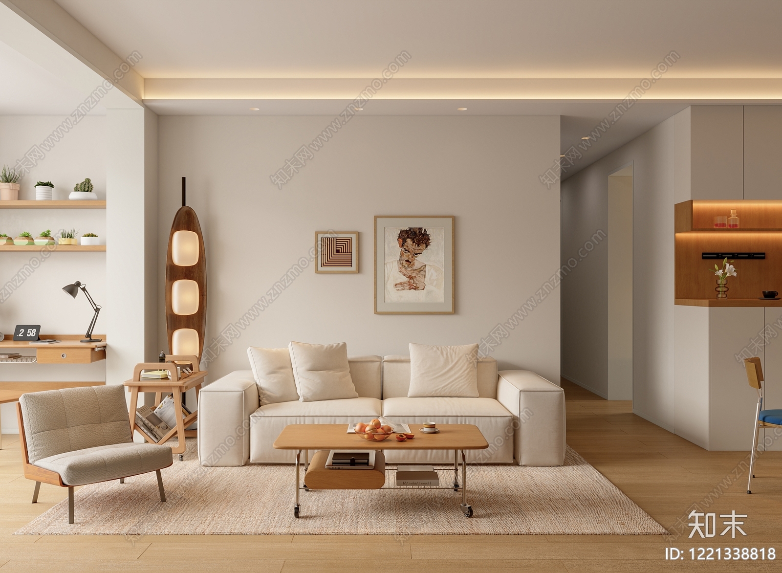 奶油风家居客厅3D模型下载【ID:1221338818】