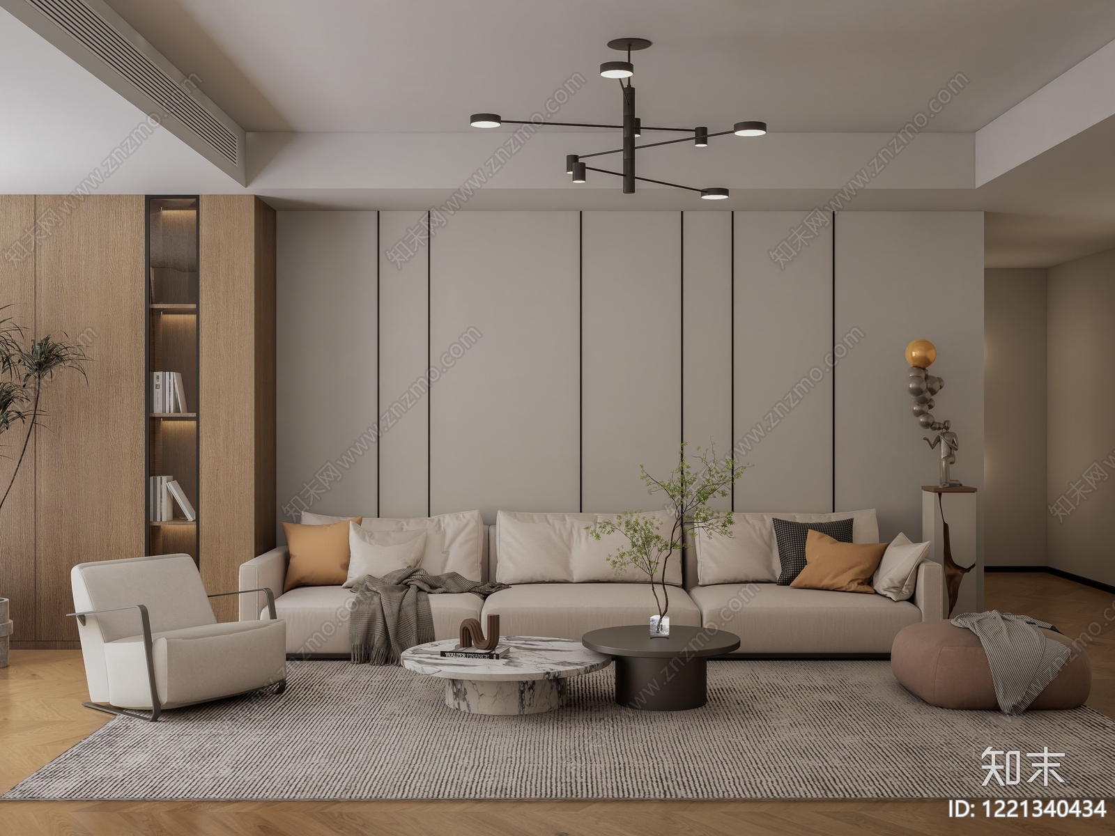 现代简约家居客厅SU模型下载【ID:1221340434】