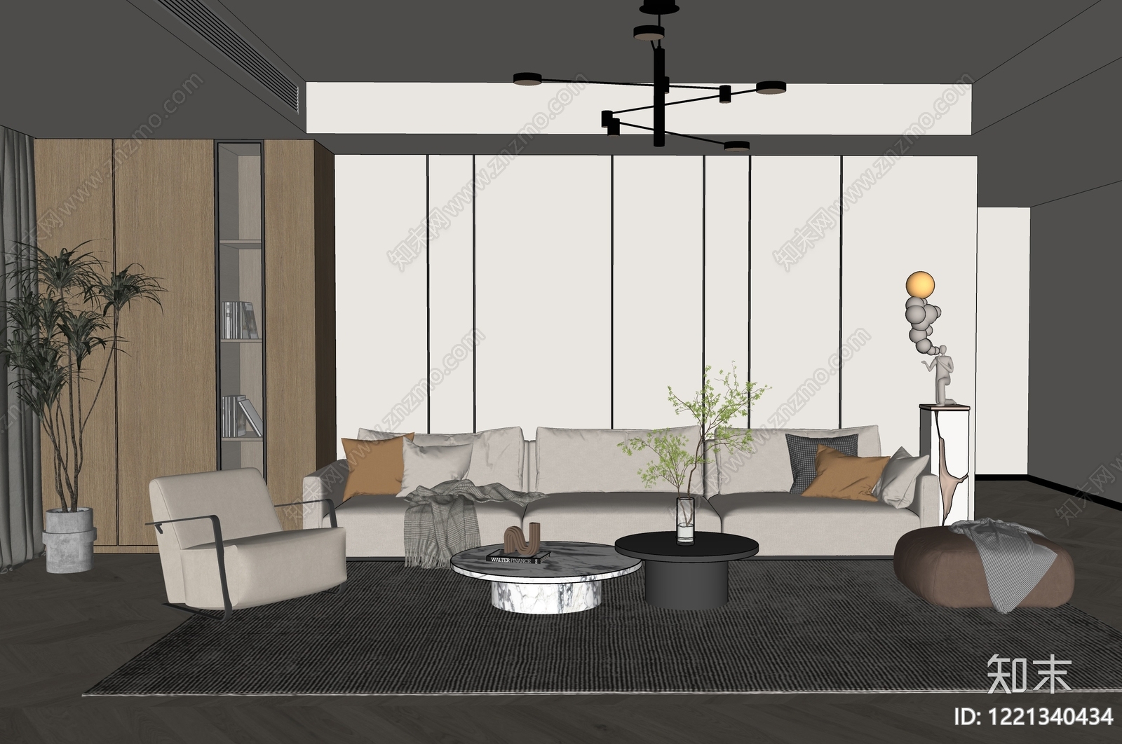 现代简约家居客厅SU模型下载【ID:1221340434】