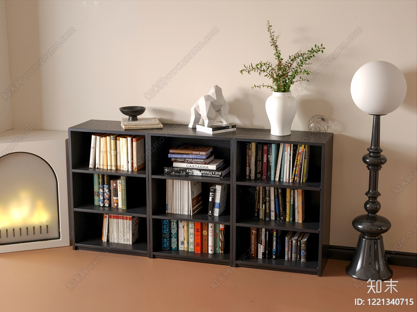 现代简约书柜3D模型下载【ID:1221340715】