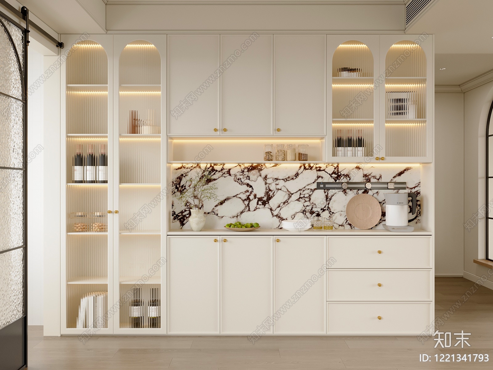 奶油风餐边柜3D模型下载【ID:1221341793】