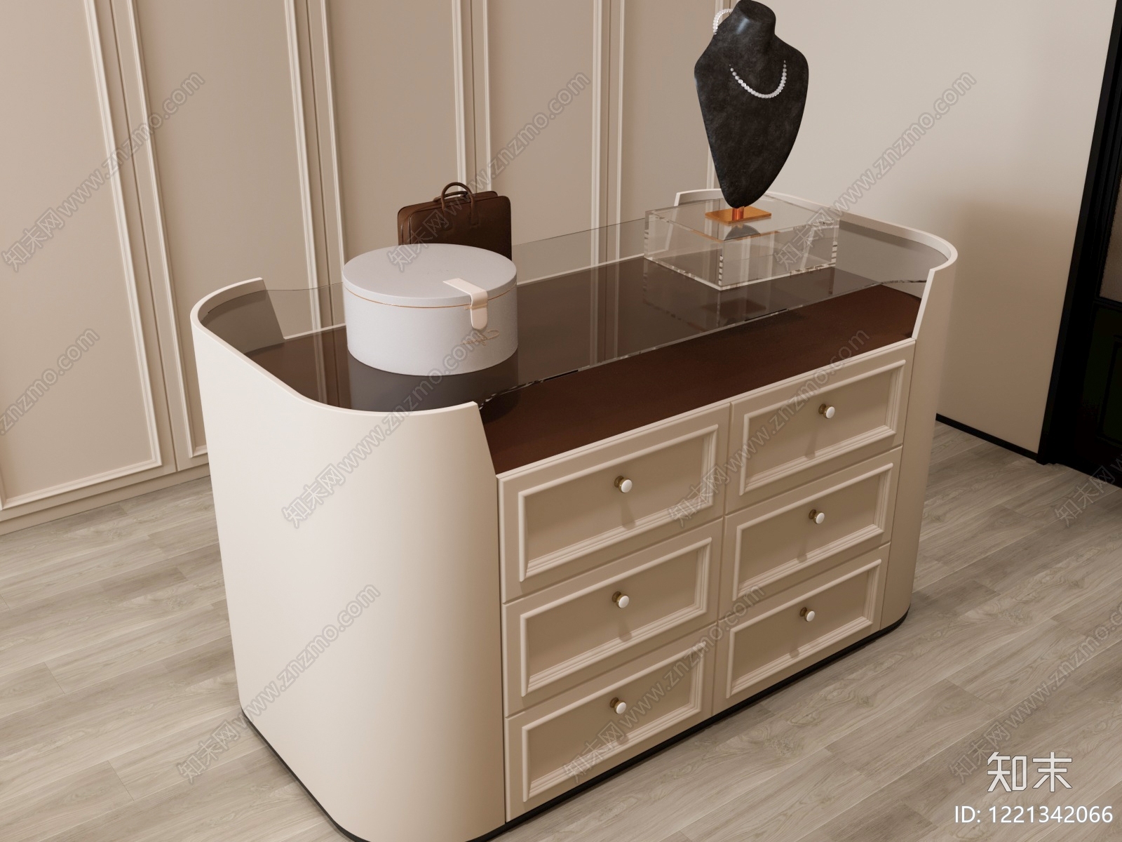 奶油风首饰柜3D模型渲染效果图
