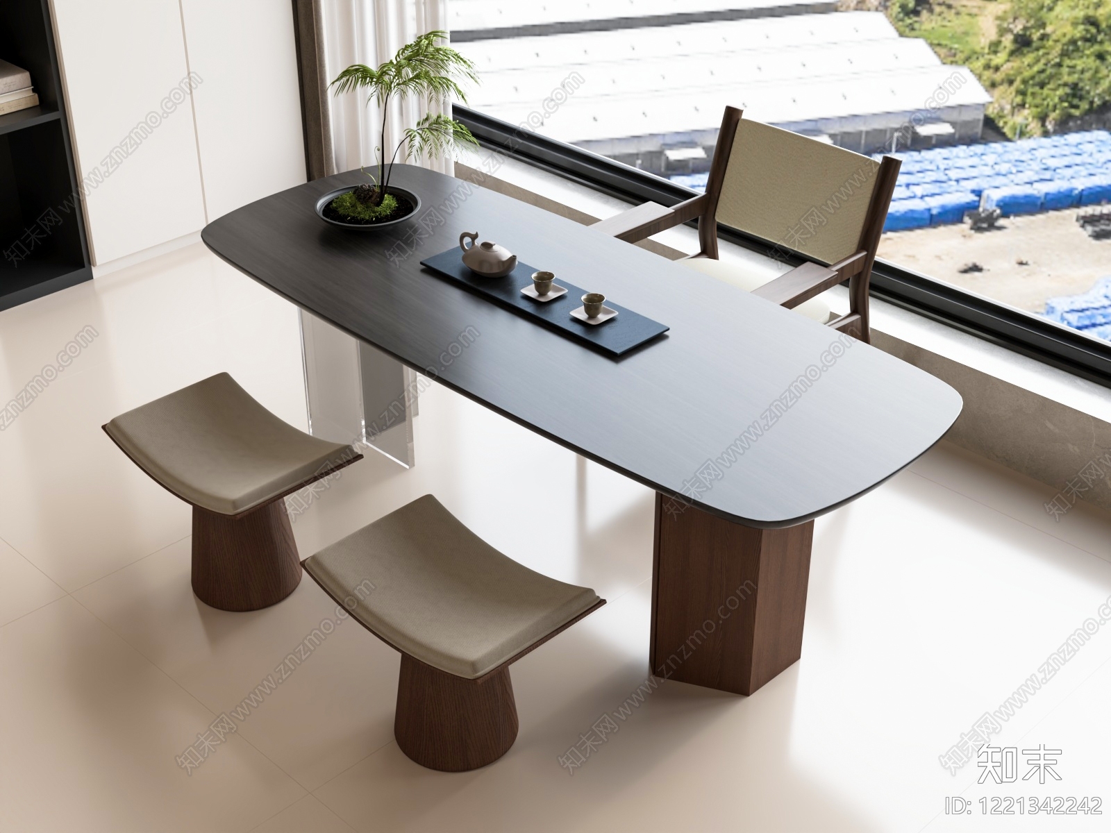 新中式茶桌椅3D模型下载【ID:1221342242】