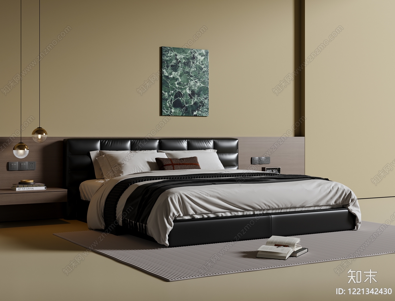 极简双人床3D模型下载【ID:1221342430】