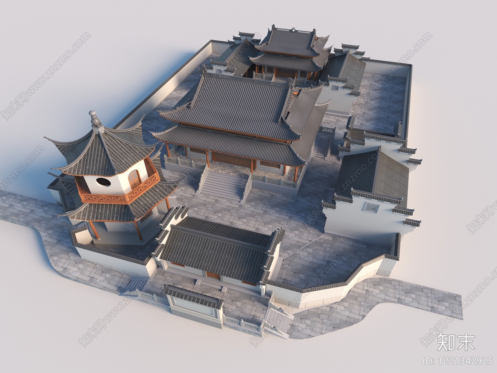 新中式古建筑SU模型下载【ID:1221342925】
