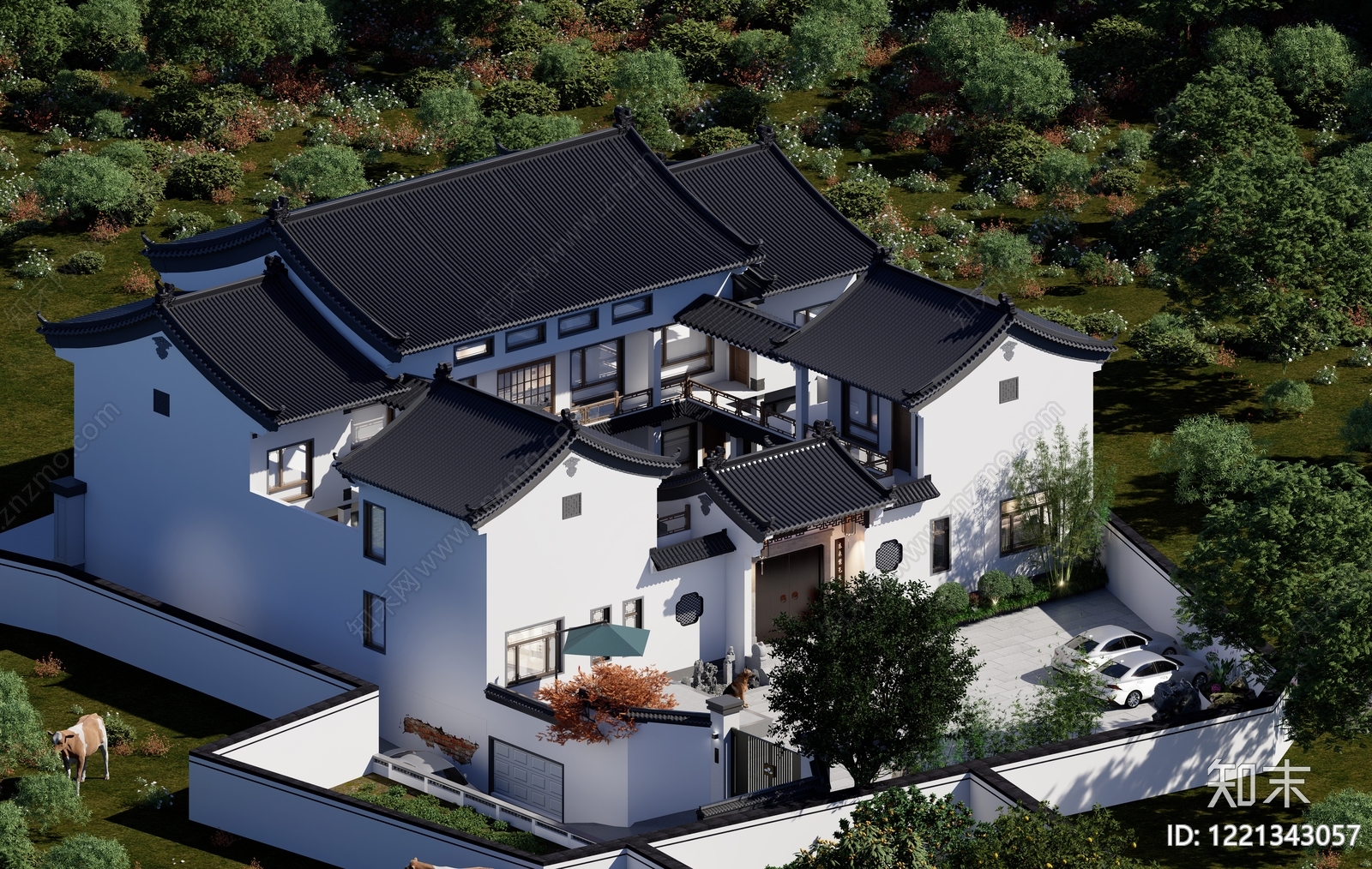 新中式四合院3D模型渲染效果图