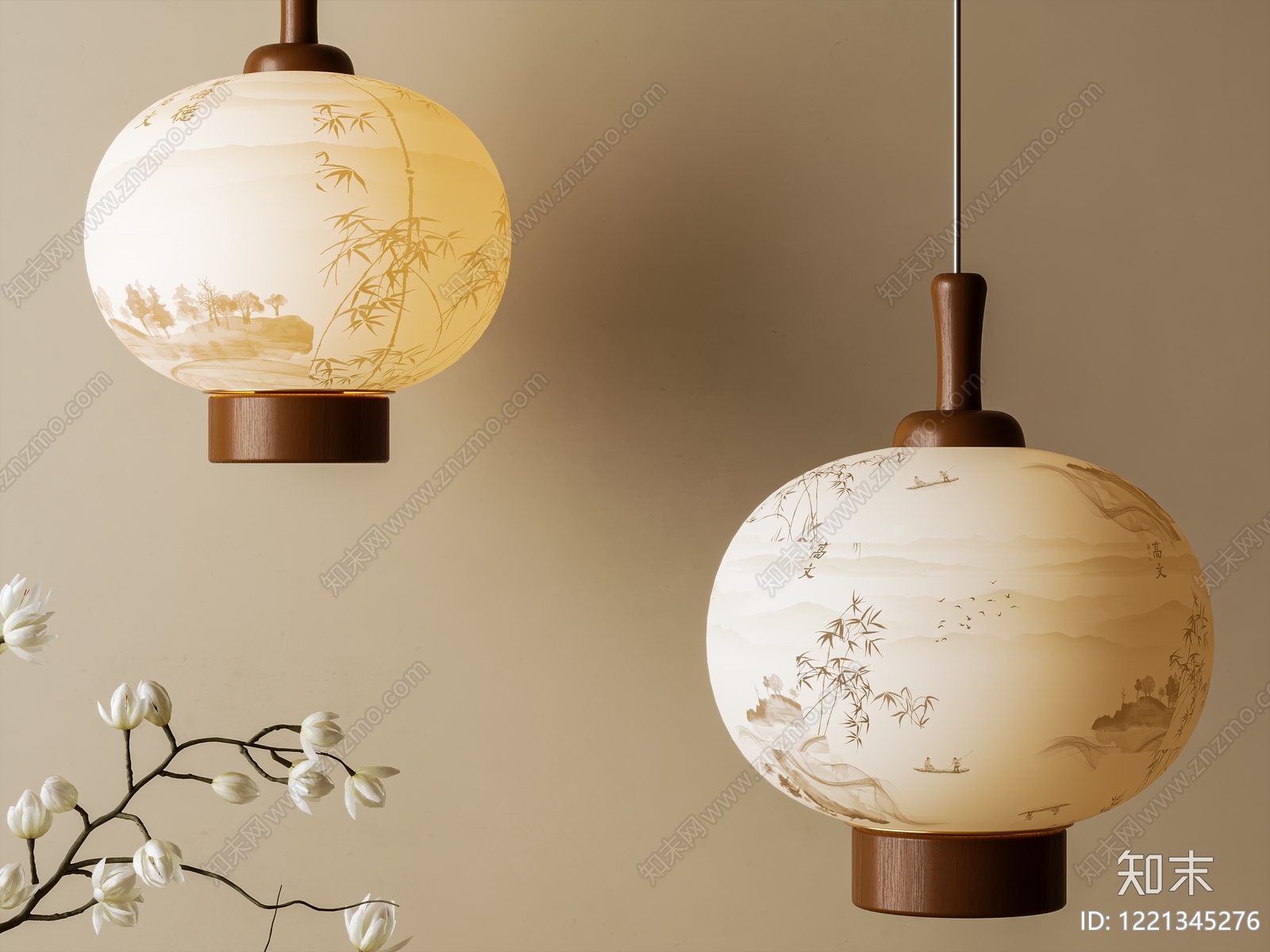 新中式小吊灯3D模型下载【ID:1221345276】