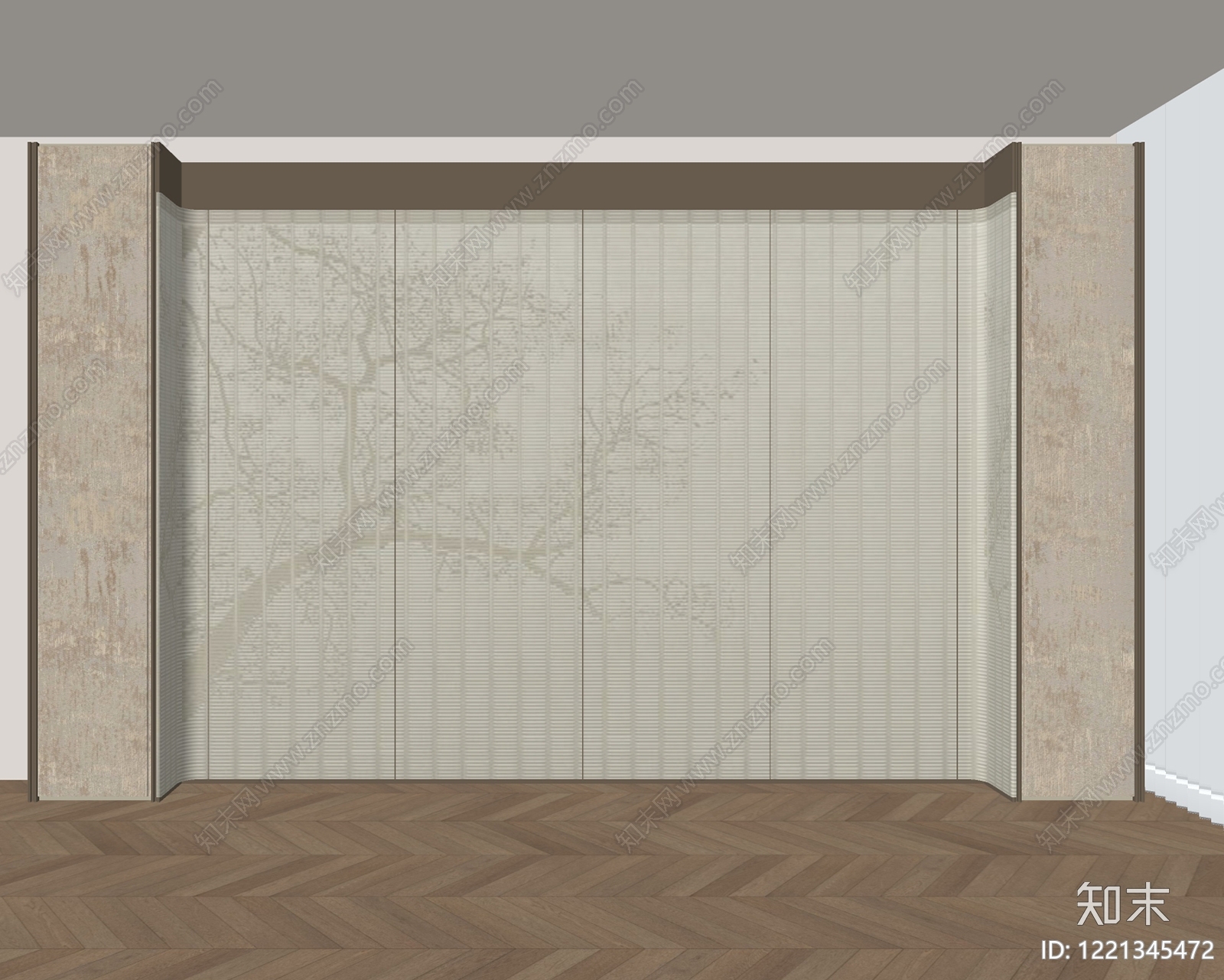 新中式背景墙SU模型下载【ID:1221345472】
