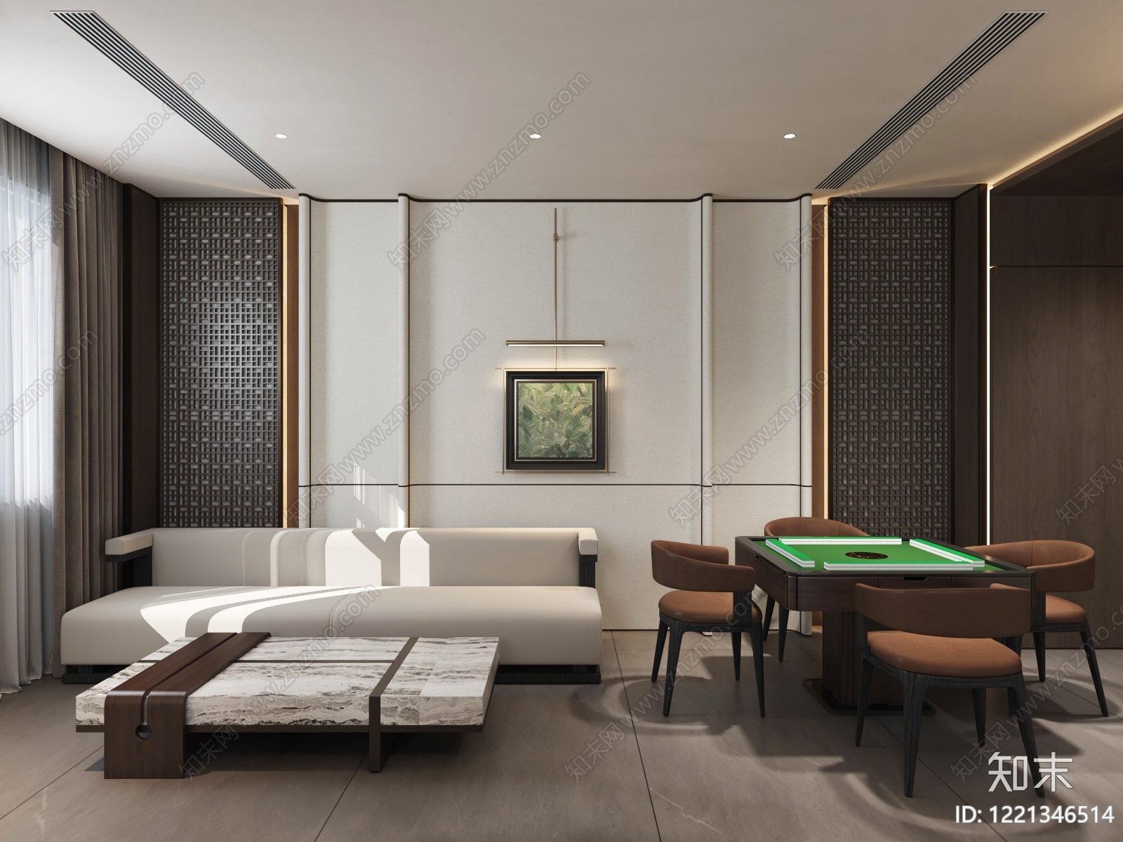 新中式棋牌室SU模型下载【ID:1221346514】