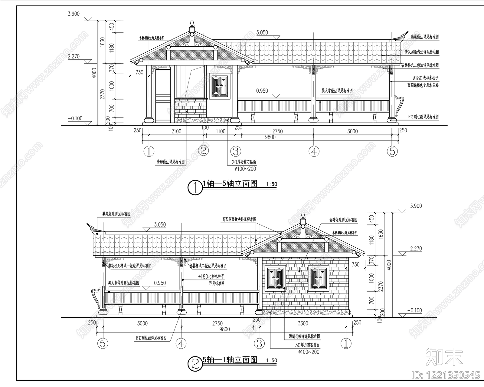 仿古建筑cad施工图下载【ID:1221350545】