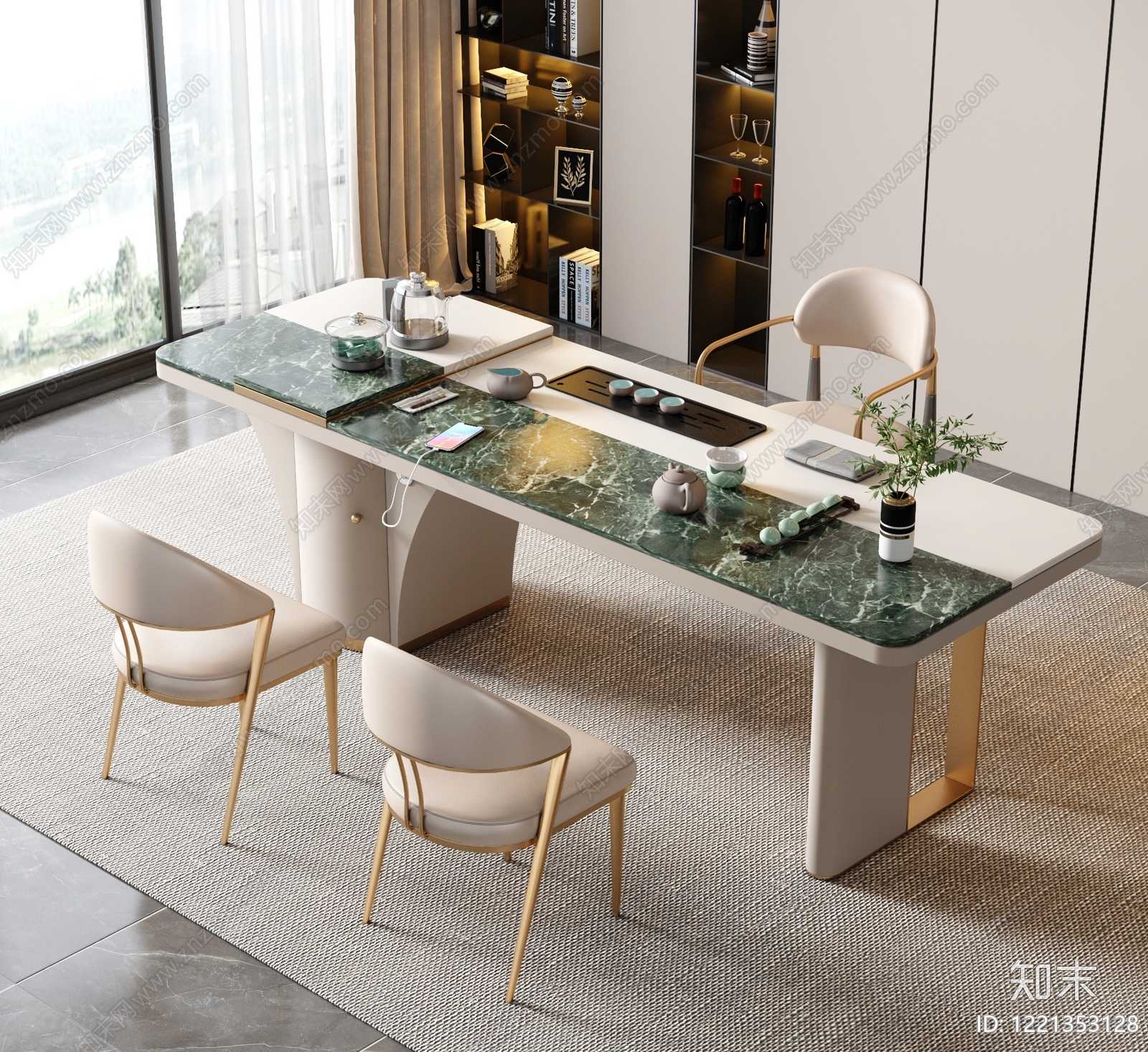 现代轻奢茶桌椅3D模型下载【ID:1221353128】