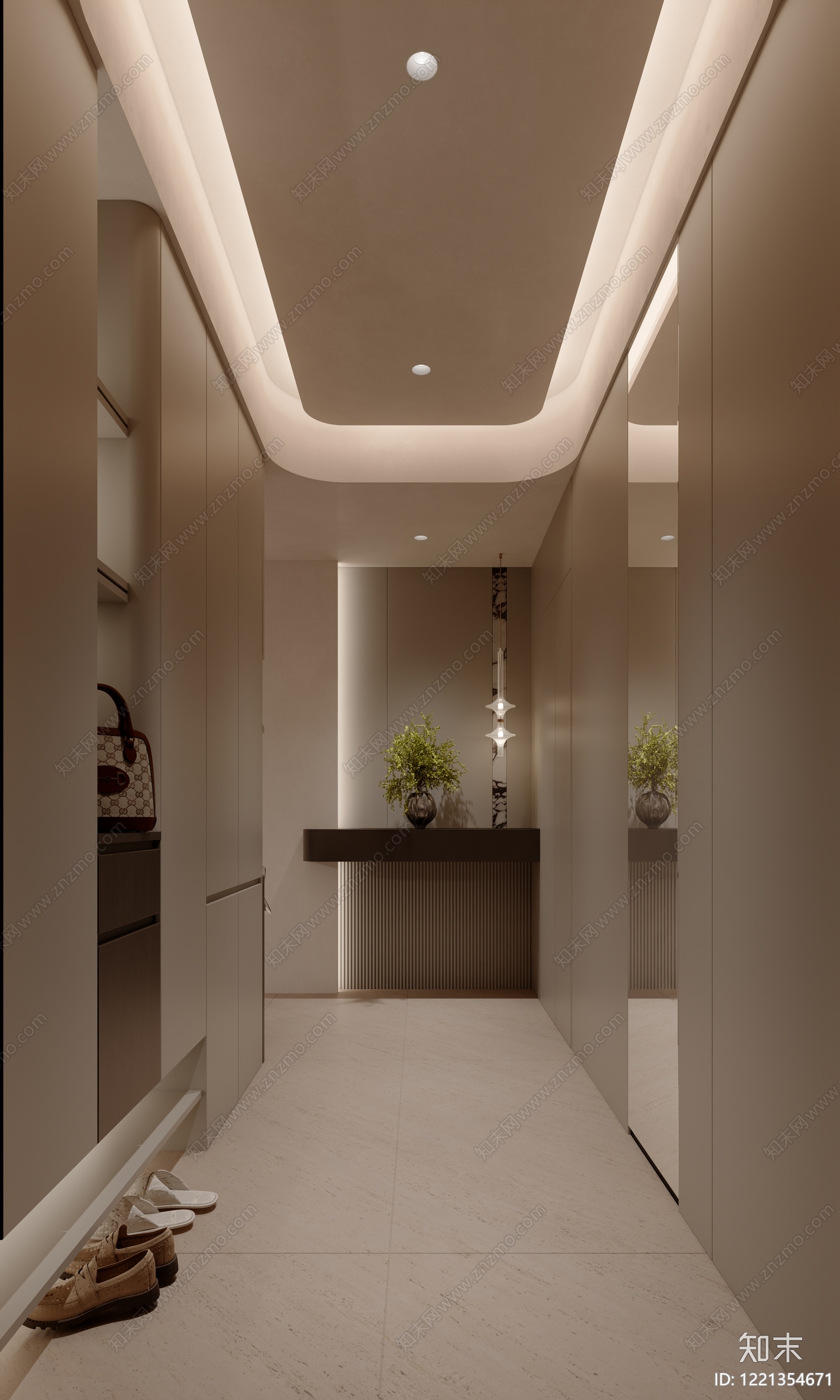 奶油风玄关3D模型下载【ID:1221354671】